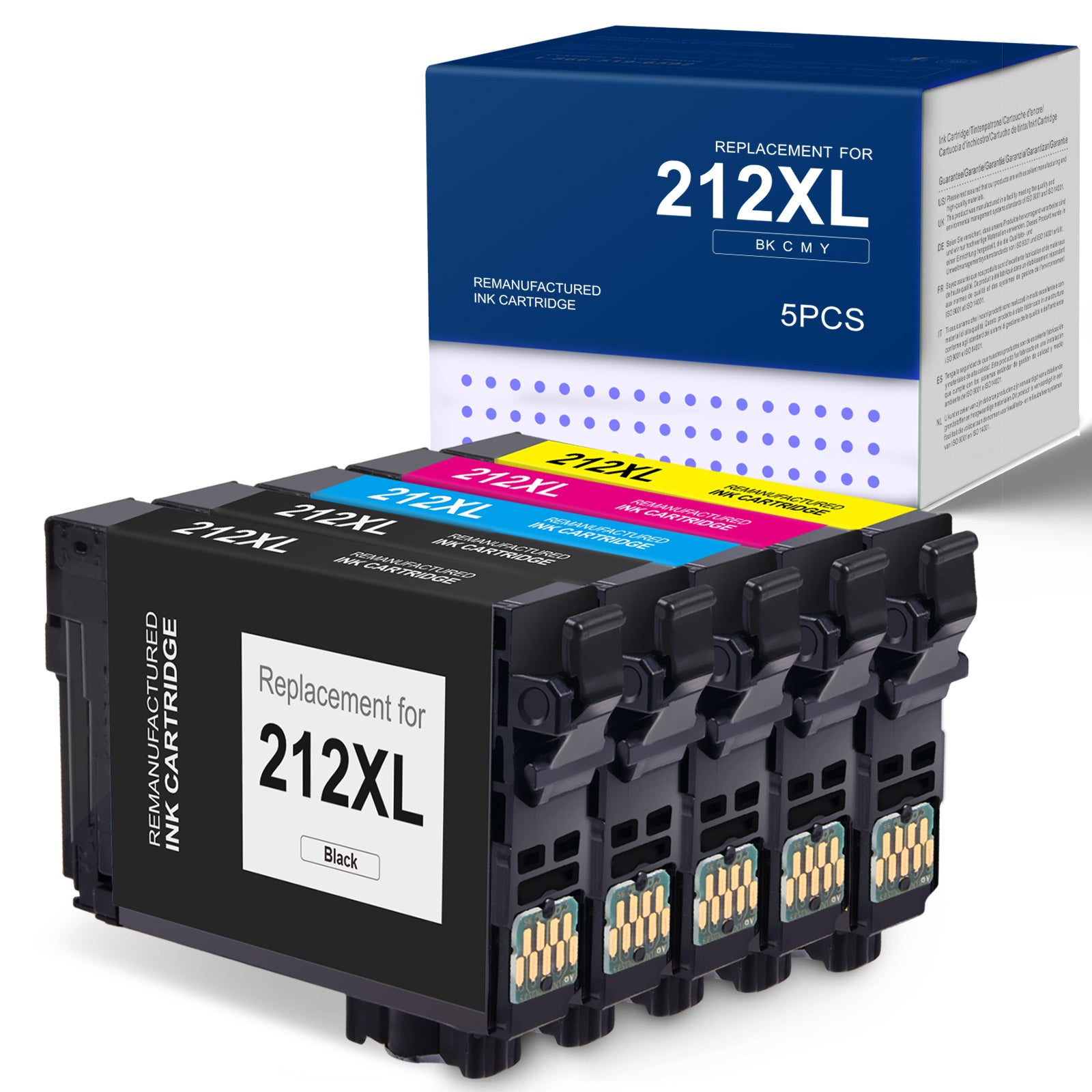 Linford Remanufactured Epson 212 Ink Cartridges XL 5-Pack - High Capacity: 2 Black, 1 Cyan, 1 Magenta, 1 Yellow