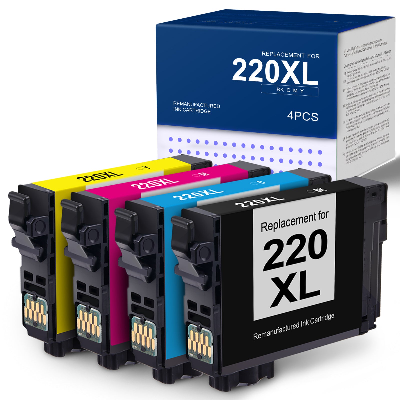 Linford Epson 220XL Ink Cartridges Remanufactured (Black Cyan Magenta Yellow, 4 Pack)
