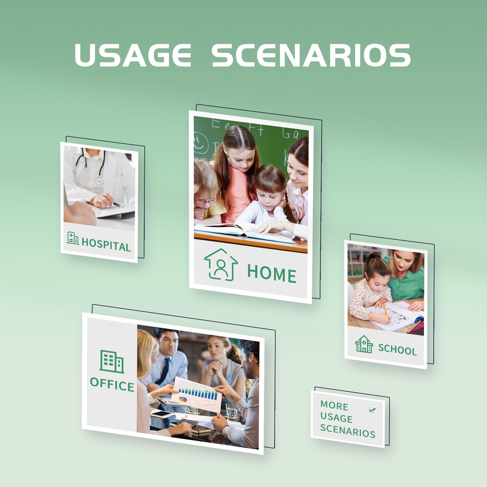Epson 232 Ink Cartridges Usage Scenarios are Home, School, Office, Hospital, and Bank.