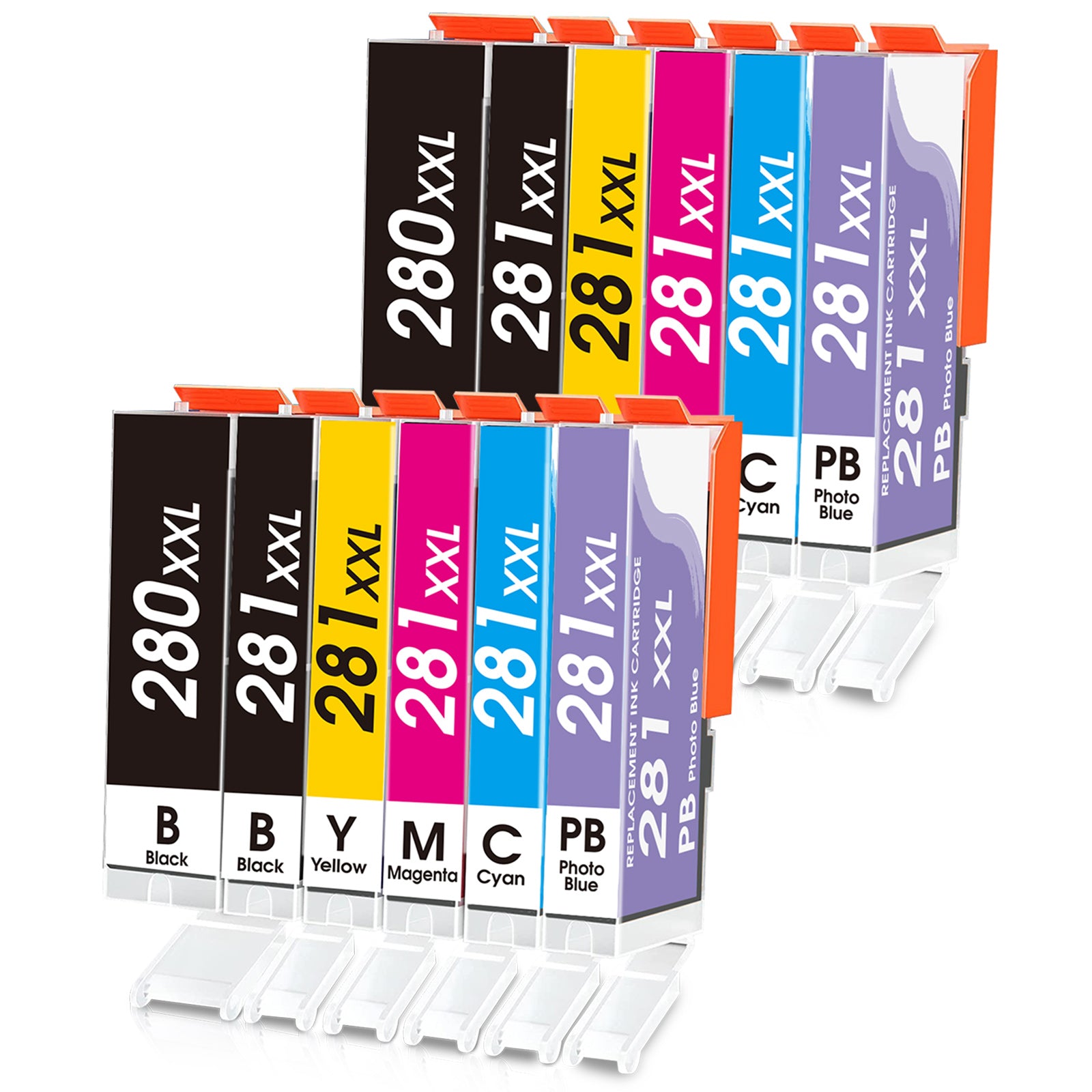 Linford Compatible Canon 280 281 Ink Cartridges XXL (PGBK, Black, Cyan, Magenta, Yellow, Photo Blue) 12-Pack