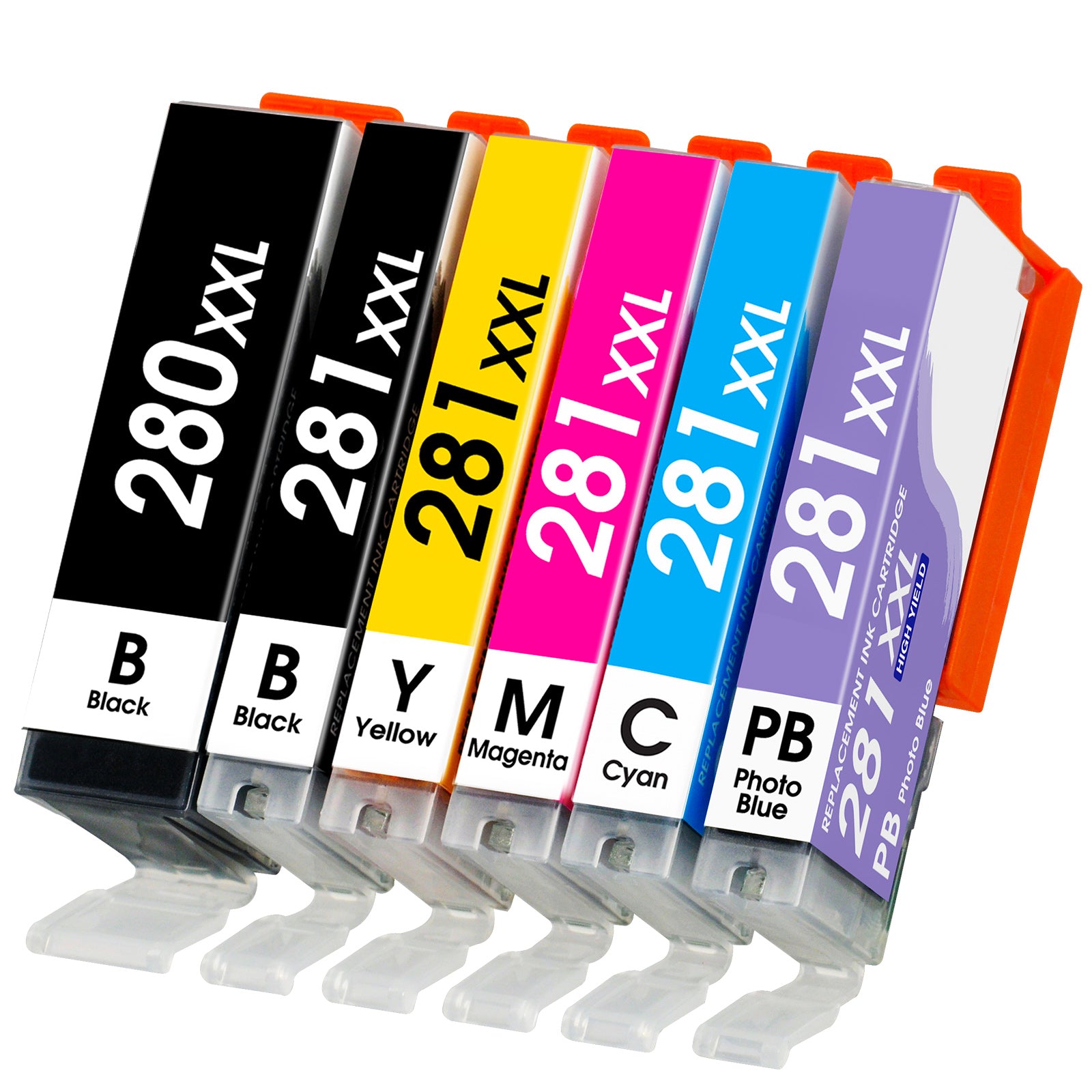 Compatible Canon PGI-280XXL CLI-281XXL Ink Cartridge , 6-Pack (PGBK, Black, Cyan, Magenta, Yellow, Photo Blue)