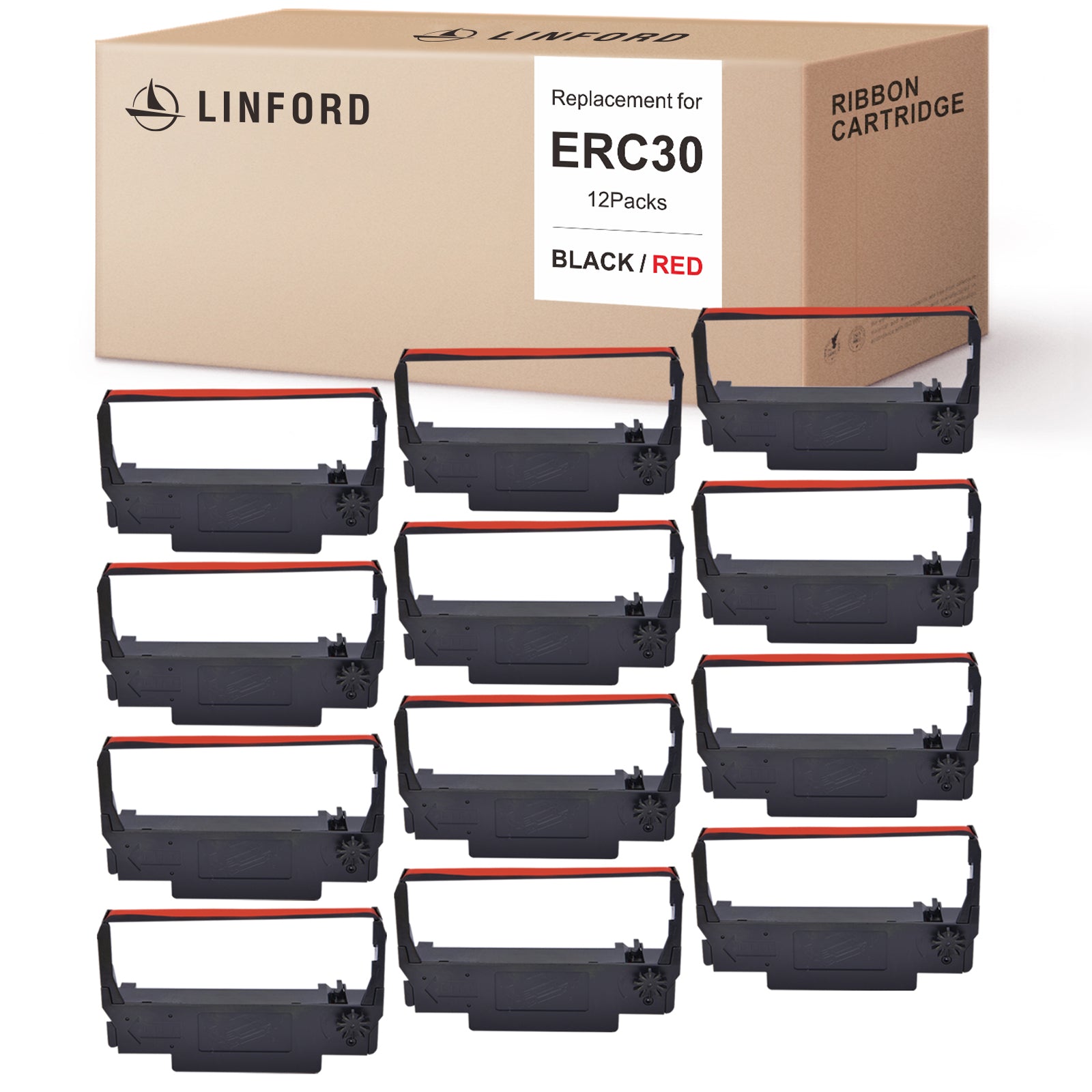 Linford ERC30 ERC-30 ERC/30/34/38 B/R Compatible Ribbon Cartridge for use in ERC38 NK506 Printer (Black Red, 12-Pack)
