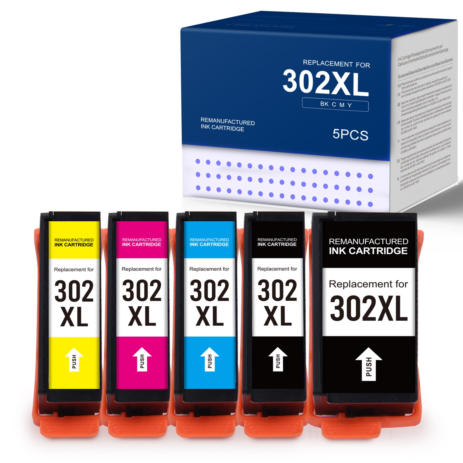 Linford Epson 302XL Ink Cartridges Remanufactured (Black, Photo Black, Cyan, Magenta, Yellow, 5 Pack)