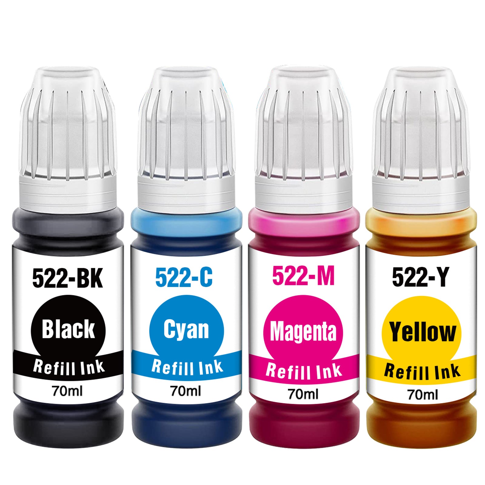 Linford Compatible Epson 522 Ink Refill Replacement EcoTank 522 Ink Bottles, 4 Pack (Black, Cyan, Magenta, Yellow)