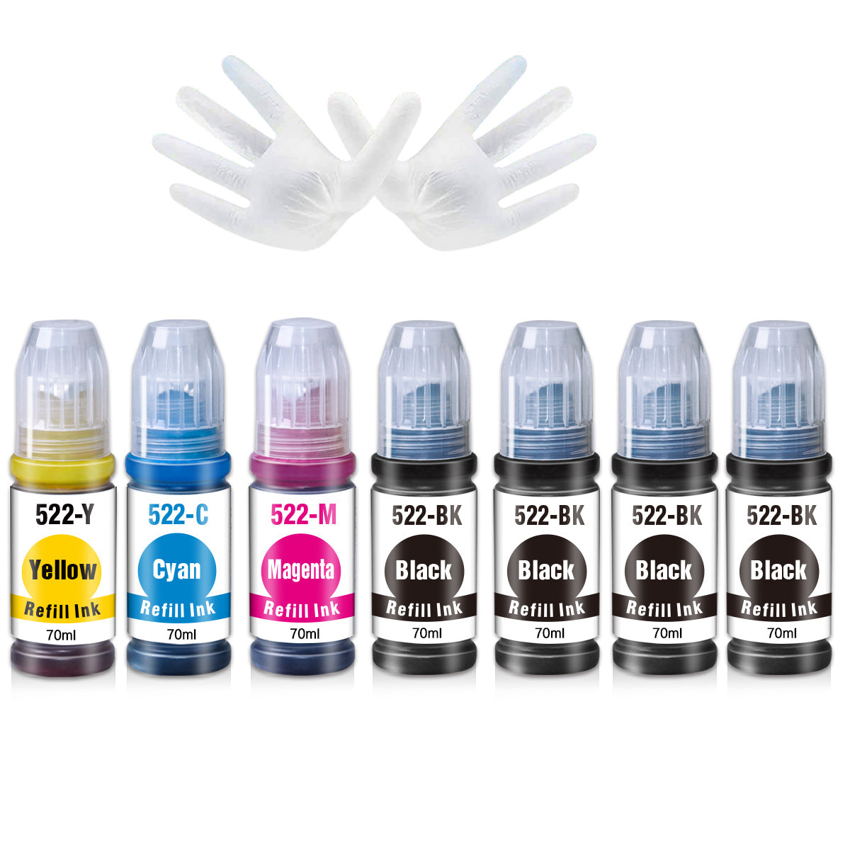 Remanfactured 522 Epson ink refill Bottle (4 Black, 1 Cyan, 1 Magenta, 1 Yellow) 7-Packs