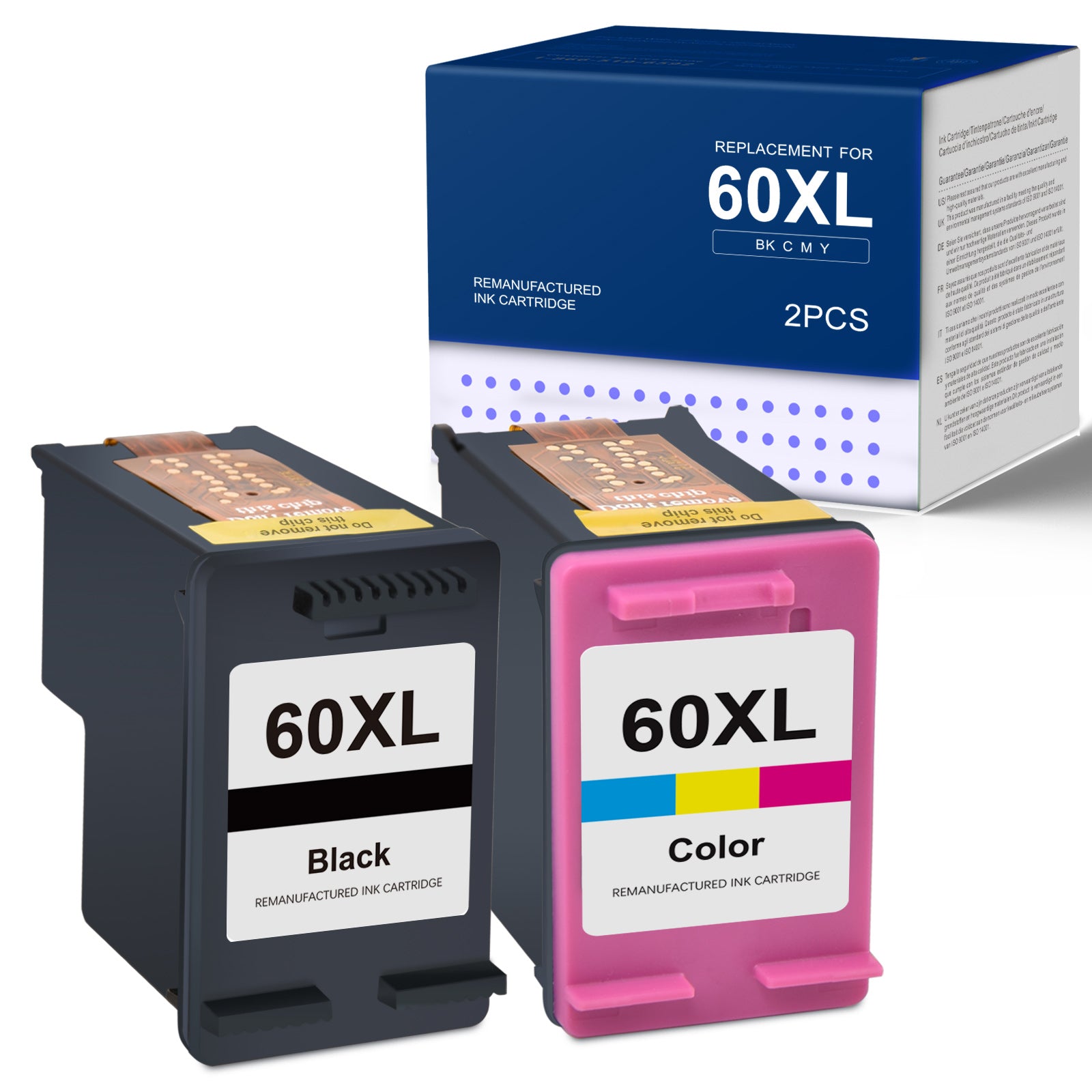 Linford Remanufactured HP 60XL Ink Cartridge (Black, Tri-Color) - 2 Pack