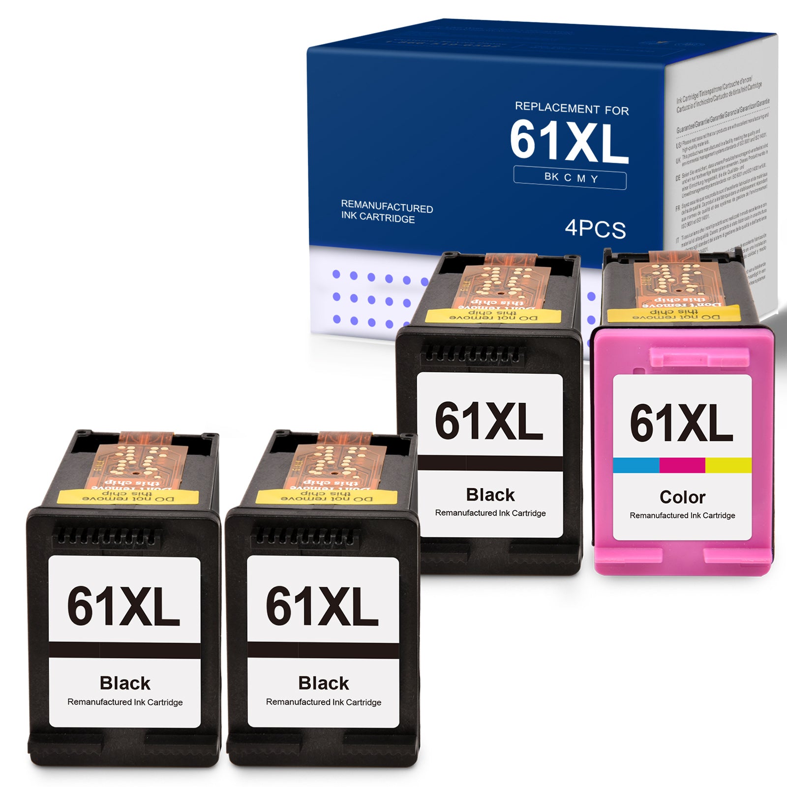Linford Remanufactured 61XL Black and Tri-color Ink Cartridges (3 Black, 1 Tri-Color, 4-Pack)