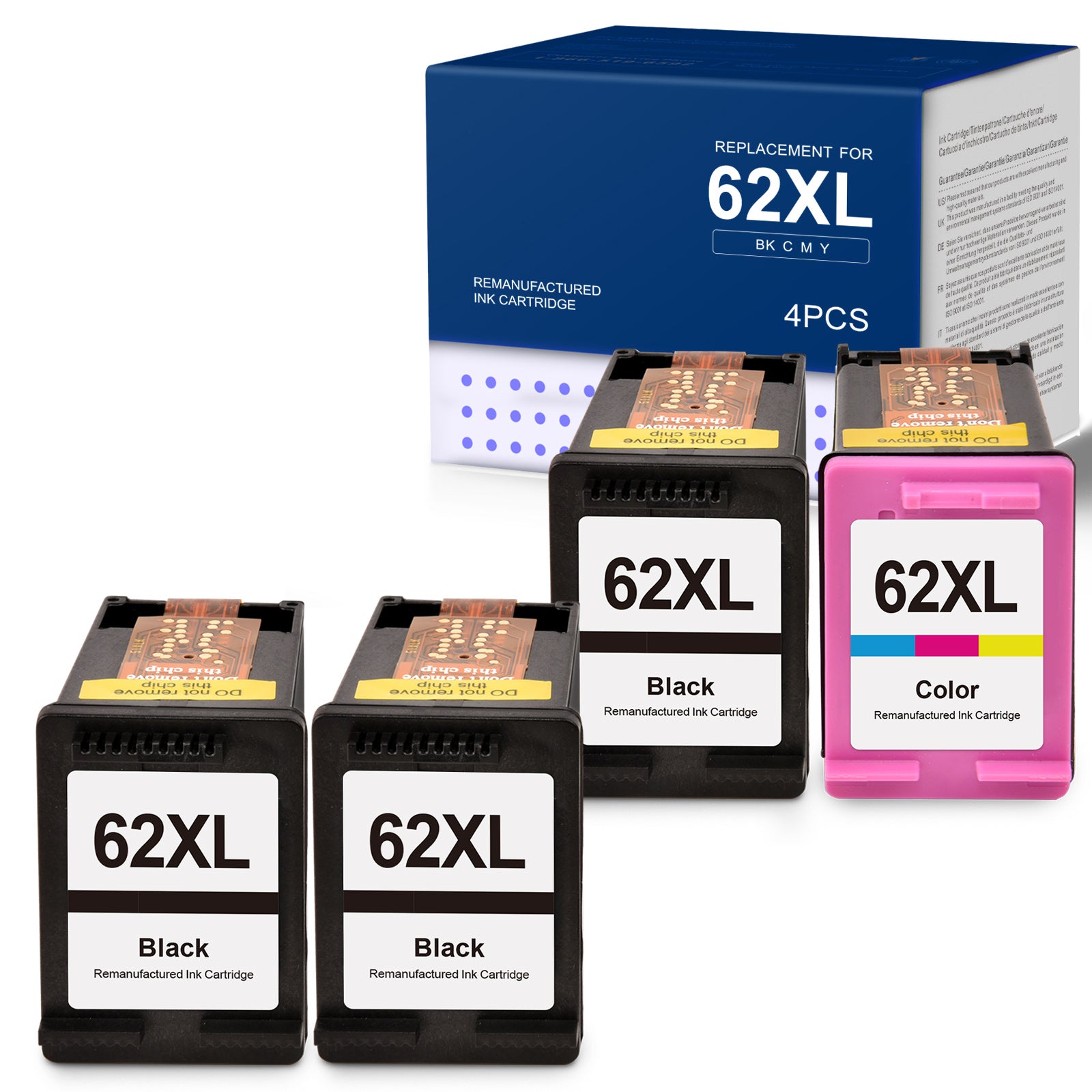 Linford Remanufactured HP 62XL Ink Combo High Yield (3 Black, 1 Tri-Color)