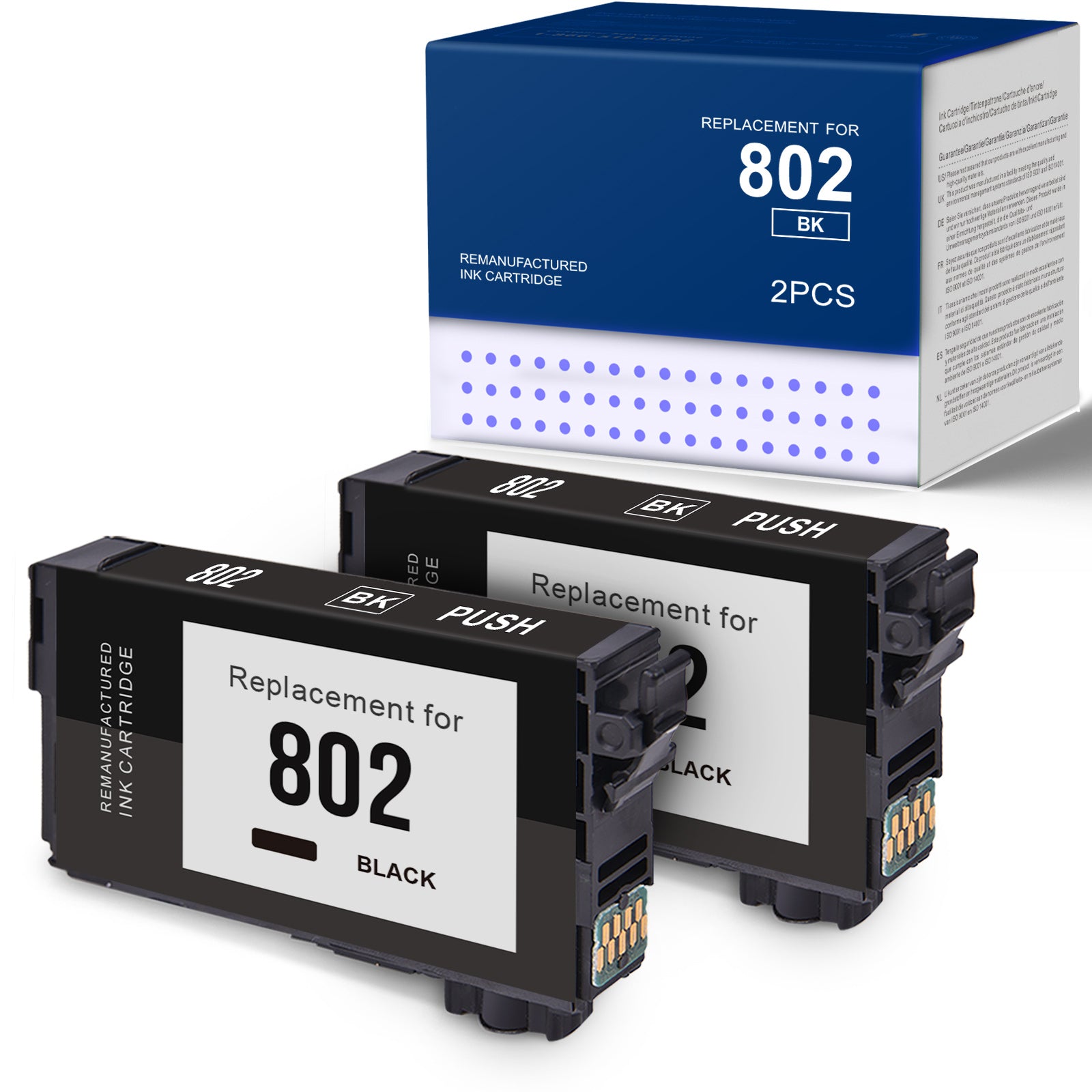 Epson 802 Ink Cartridges Remanufactured T802XL120 - Black High Yield - 2-Pack