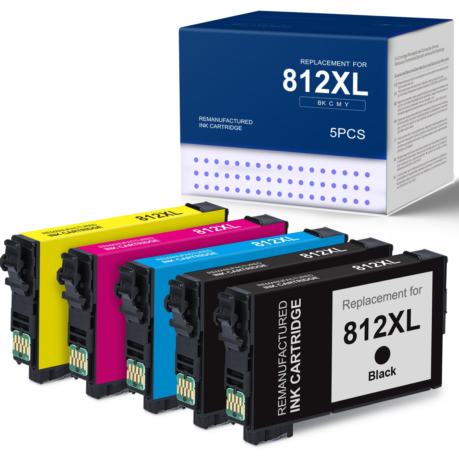 Linford Remanufactured 812XL Ink Cartridges Combo Pack for Epson Ink Cartridges Workforce Pro (2BK/C/M/Y, 5-Pack)