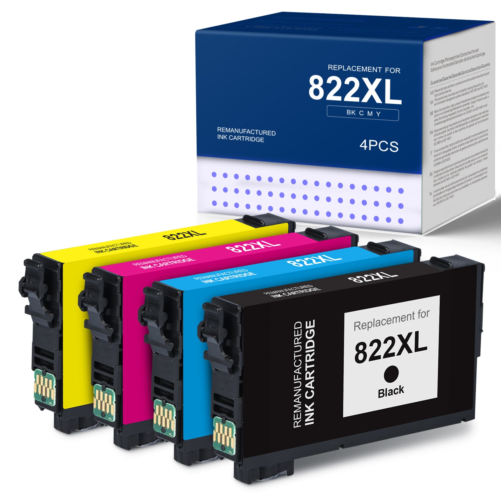 Remanufactured Epson 822XL Ink Cartridges Combo Pack - 4 Pack, With Latest Chip