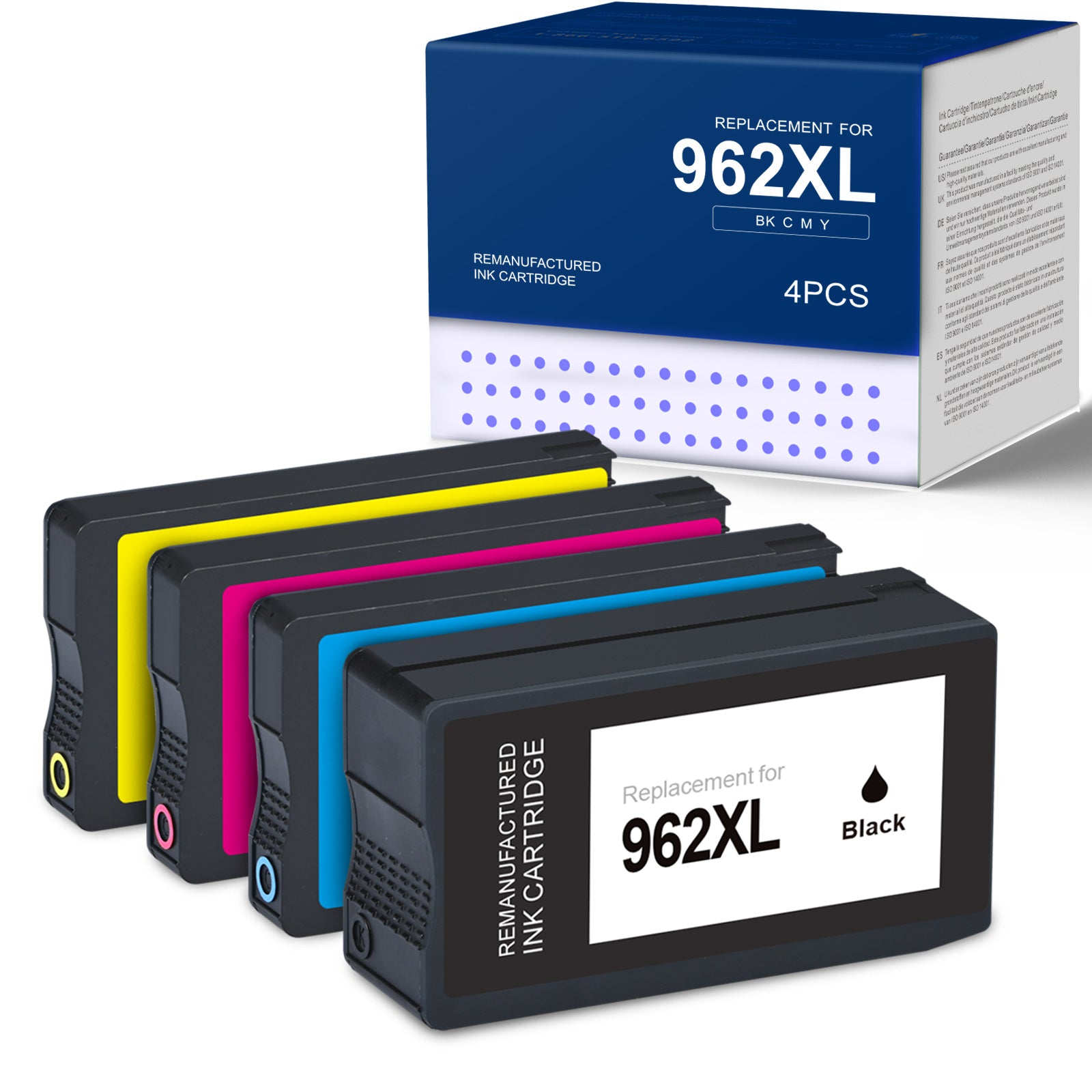 Remanufactured HP 962XL Ink Cartridges (Black, Cyan, Magenta, Yellow, 4-Pack)