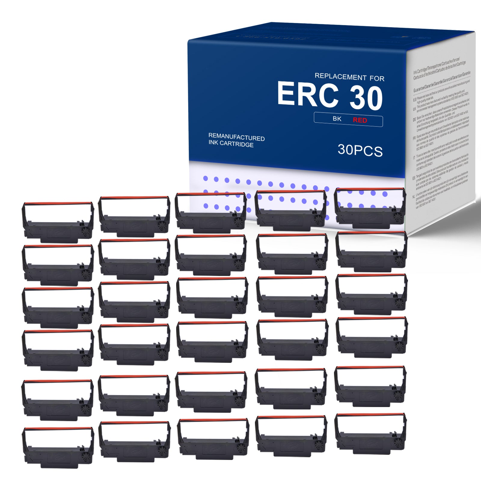 Linford ERC30 ERC-30 Ribbon Cartridge for use in ERC38 NK506 (Black Red, 30 Pack)