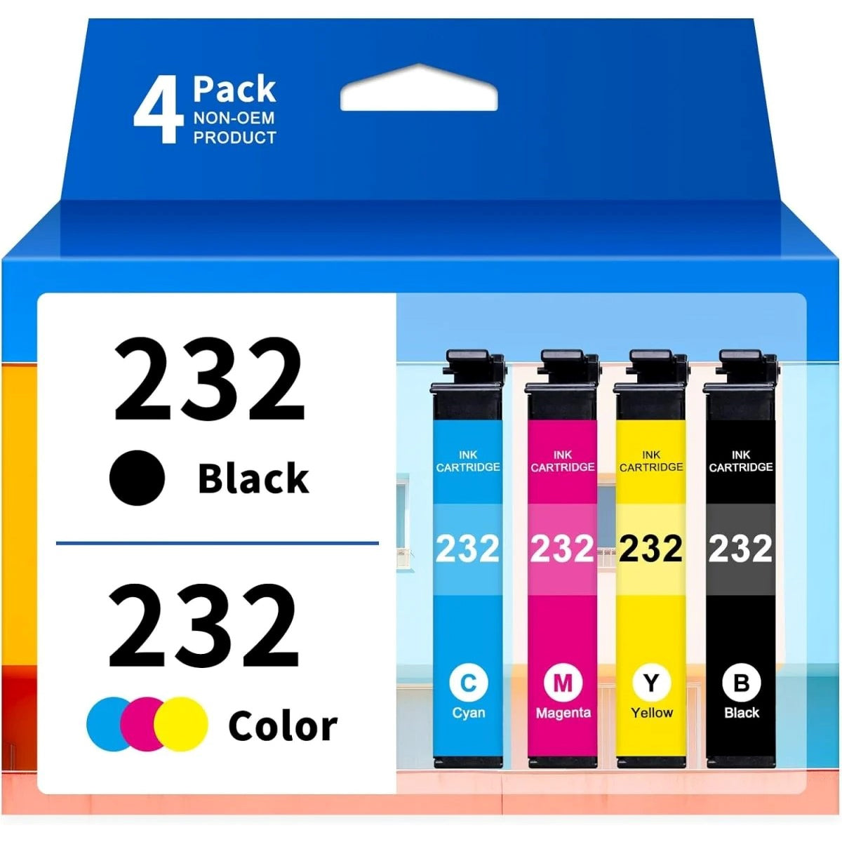 Remanufactured Epson 232 Ink Cartridges (Black Cyan Magenta Yellow 4-Pack)