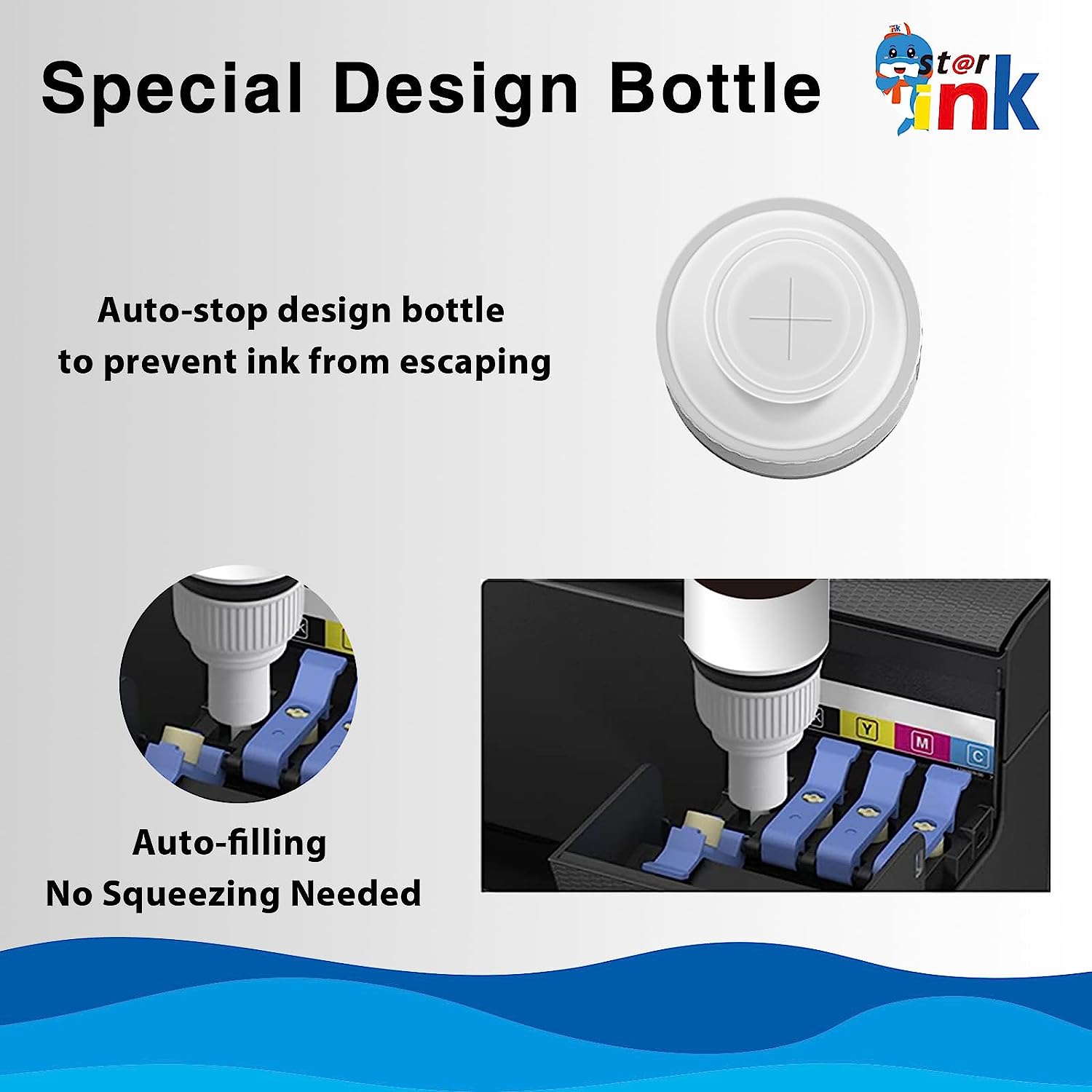 Special design bottle ster ink auto-stop design bottle to prevent ink