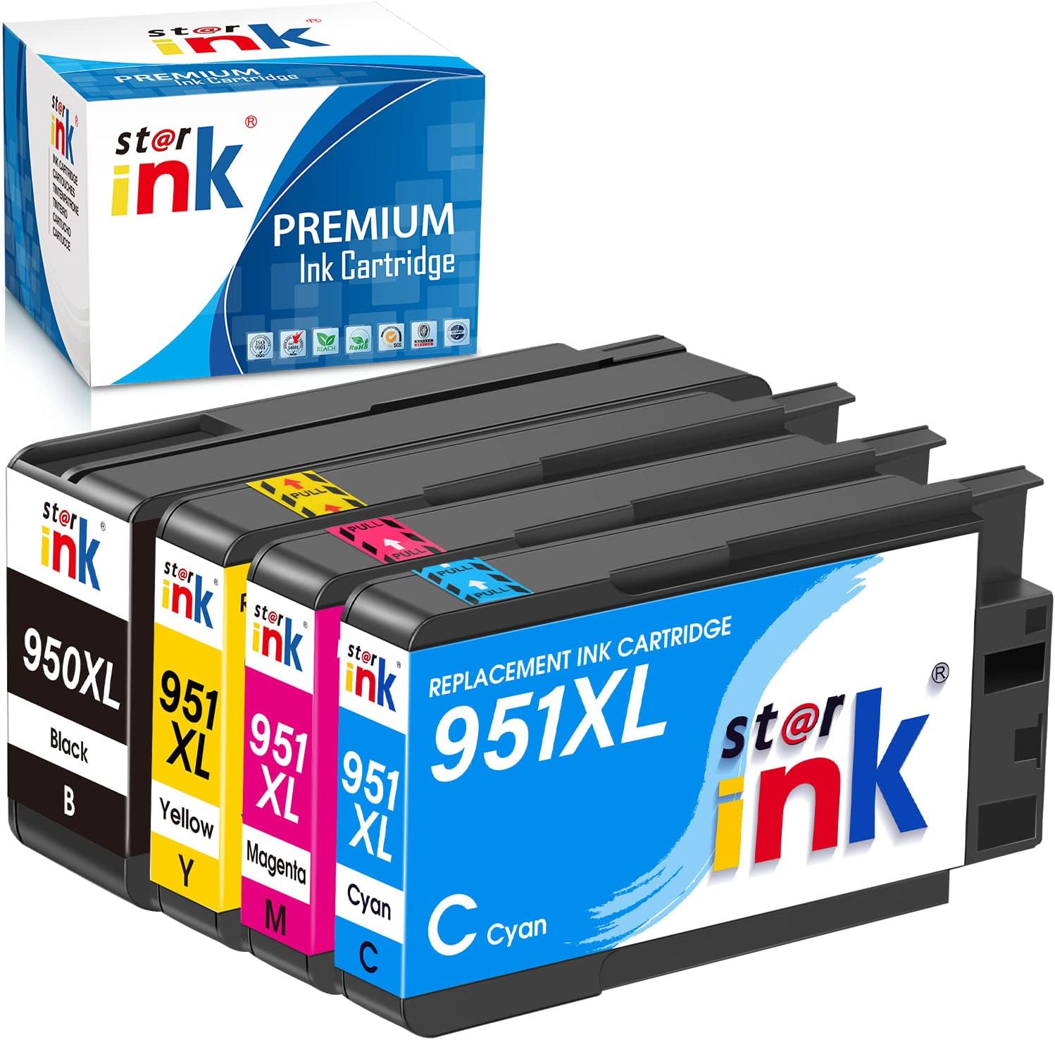 950XL 951XL Combo Ink Cartridges Replacement for HP OfficeJet Pro Printer(Black Cyan Magenta Yellow) 4-Pack - Linford Office:Printer Ink & Toner Cartridge