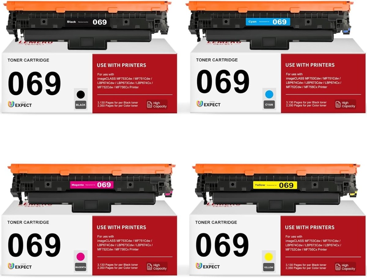 Compatible Canon 069H Toner Cartridge 4-Pack, Black Cyan Magenta Yellow - LEMERO