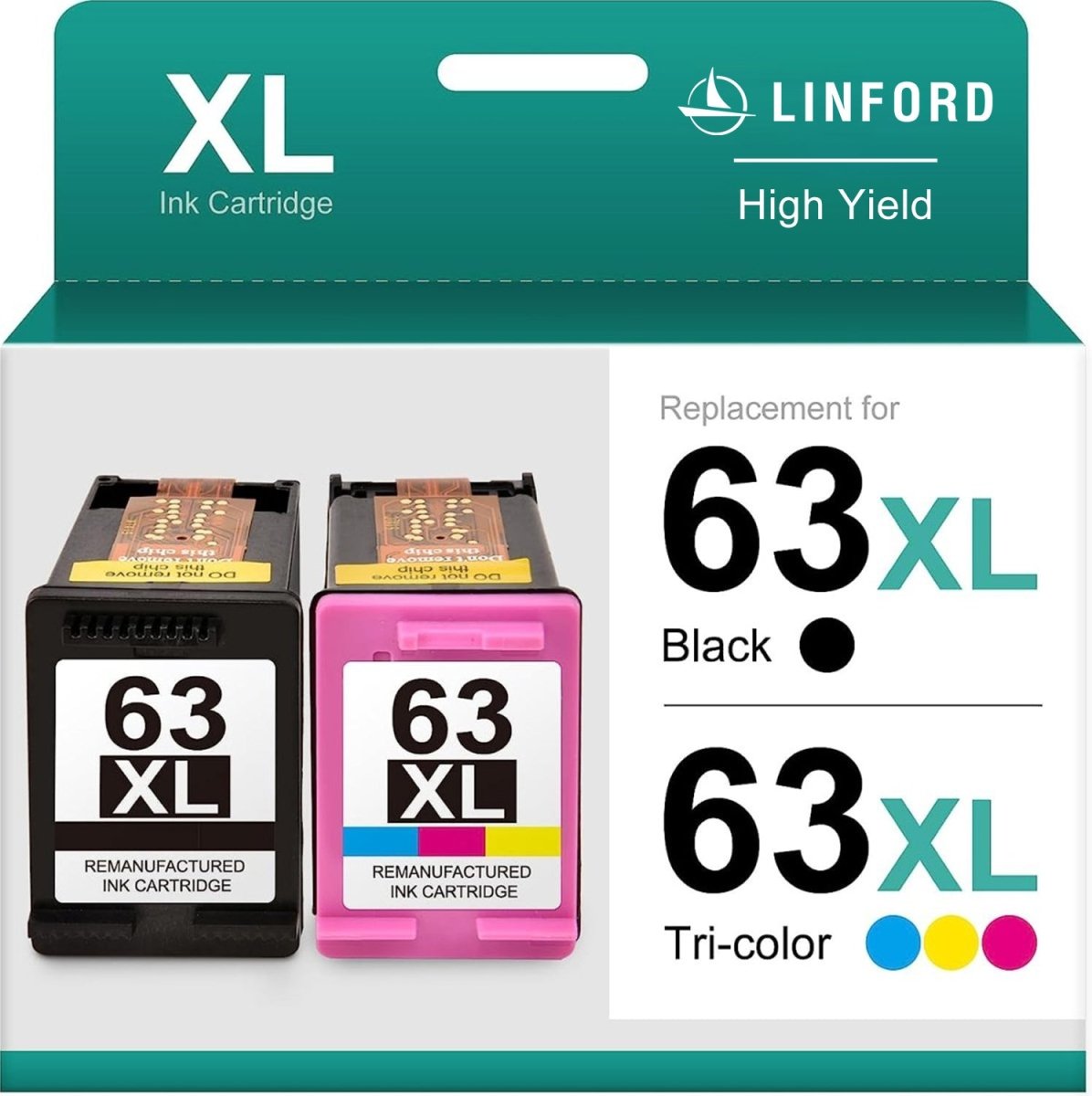 HP 63XL Ink Cartridge Combo Pack Remanufactured (Black, Tri-Color, 2 Pack) - Linford Office:Printer Ink & Toner Cartridge