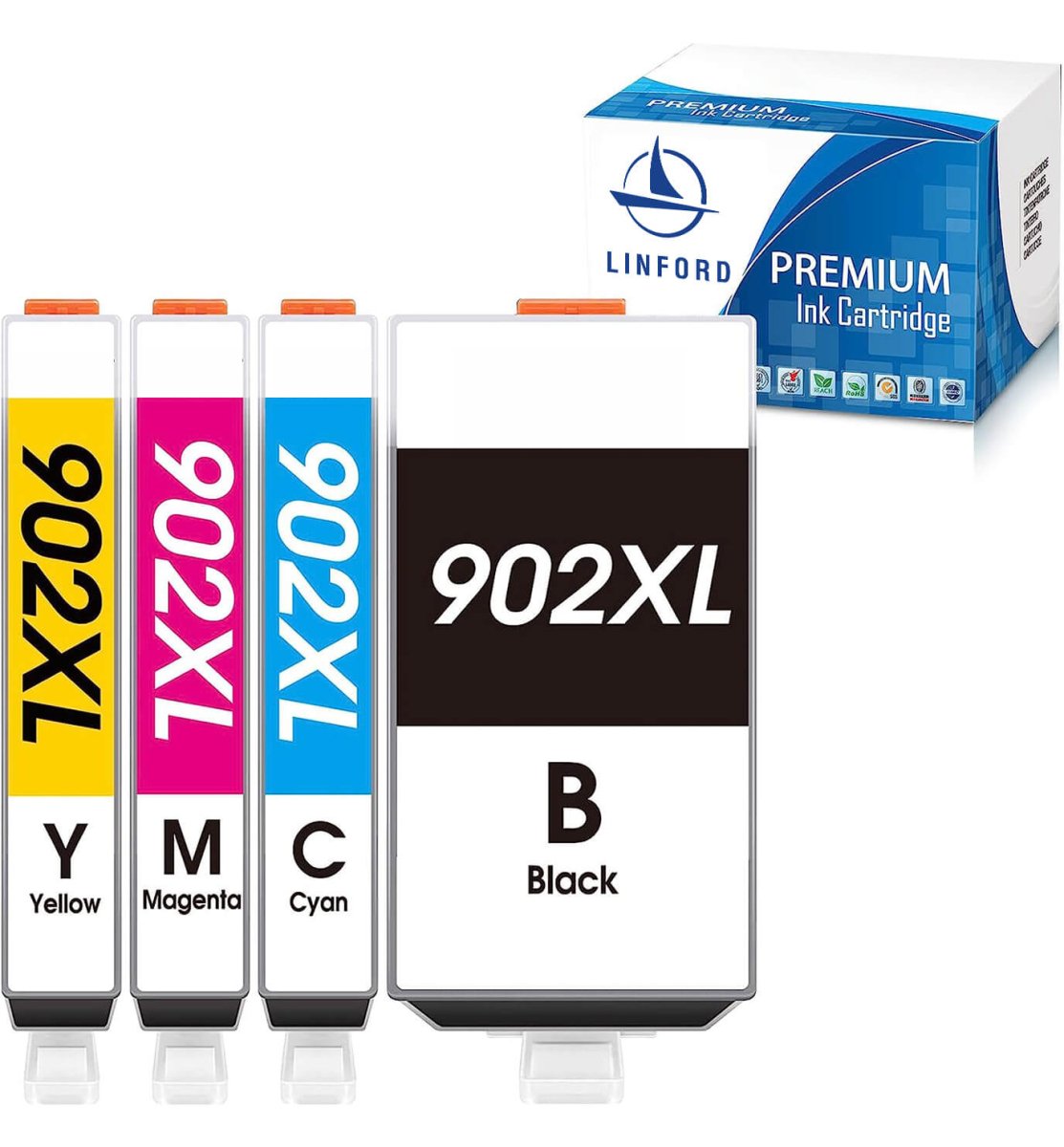 HP 902XL Ink 4 Pack Cartridges Compatible High Yield - Black, Cyan, Magenta, Yellow - Linford Office:Printer Ink & Toner Cartridge