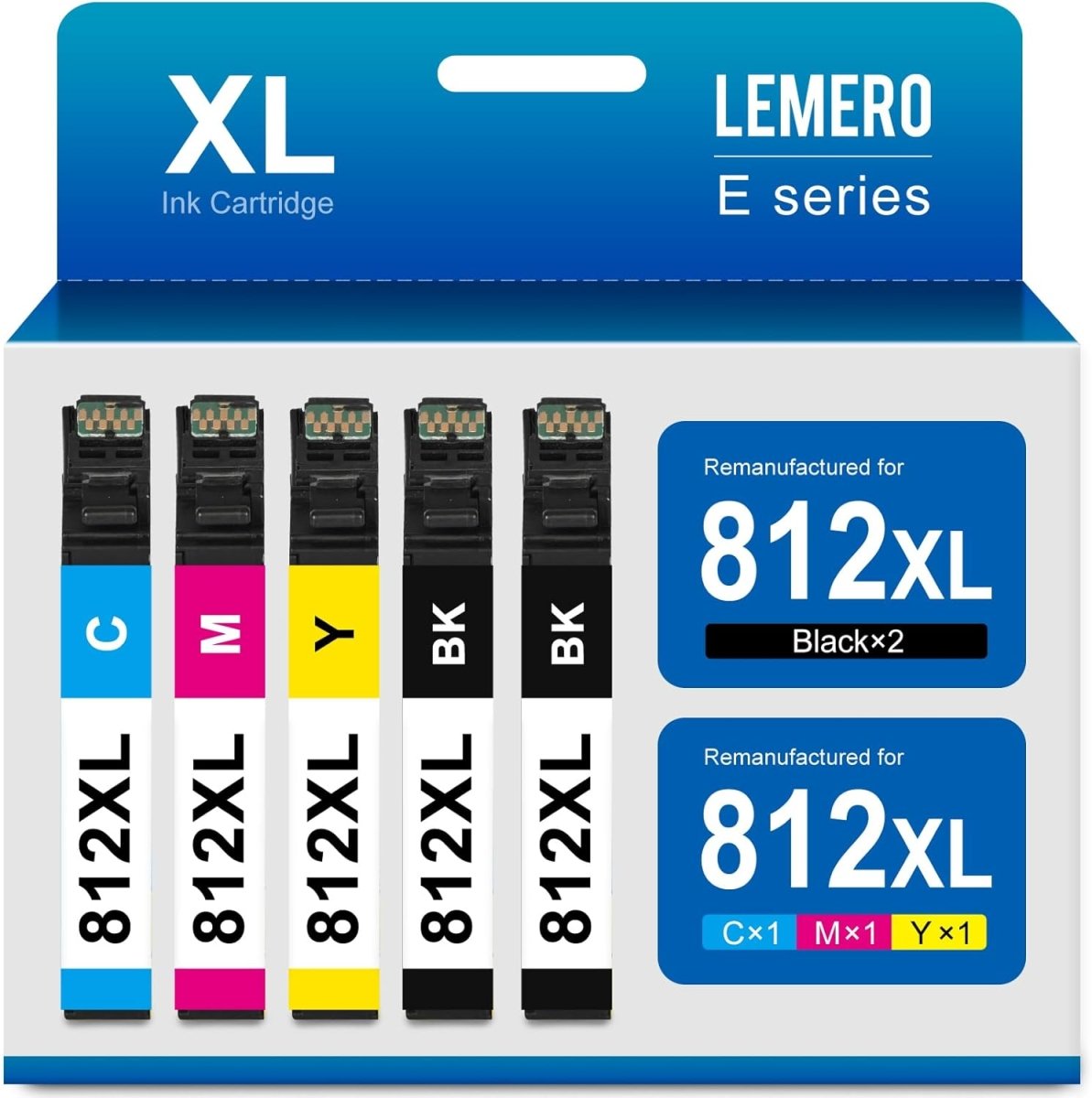 LEMERO Remanufactured 812XL Ink Cartridges Combo Pack for Epson Ink Cartridges Workforce Pro (2BK/C/M/Y, 5-Pack) - Linford Office:Printer Ink & Toner Cartridge