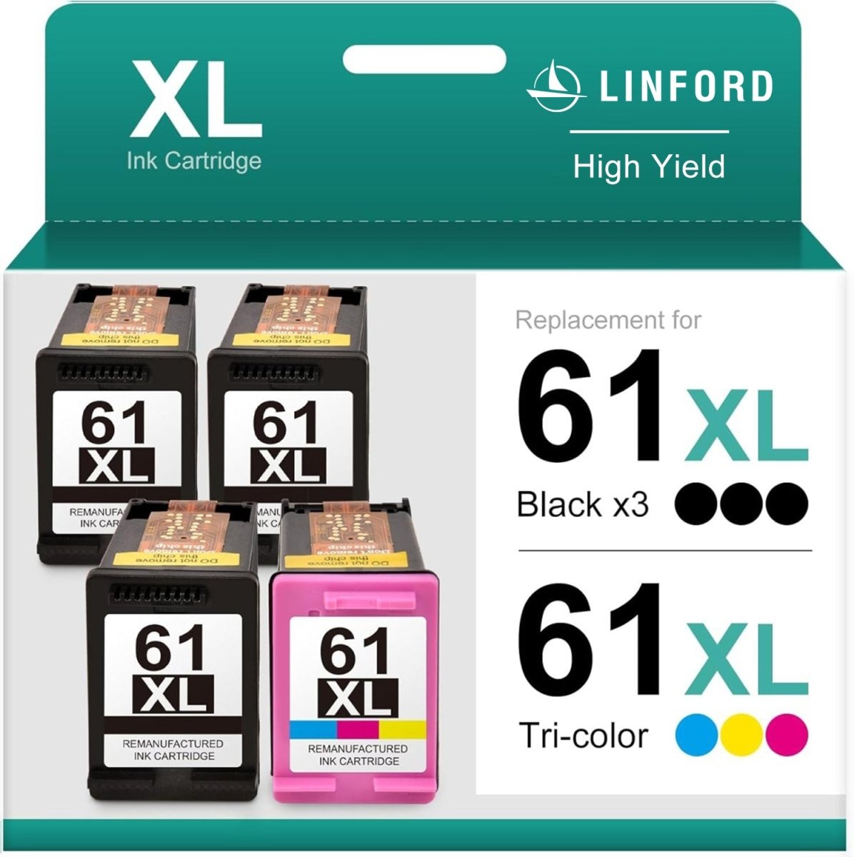 Remanufactured 61XL Black and Tri-color Ink Cartridges (3 Black, 1 Tri-Color, 4-Pack) - Linford Office:Printer Ink & Toner Cartridge