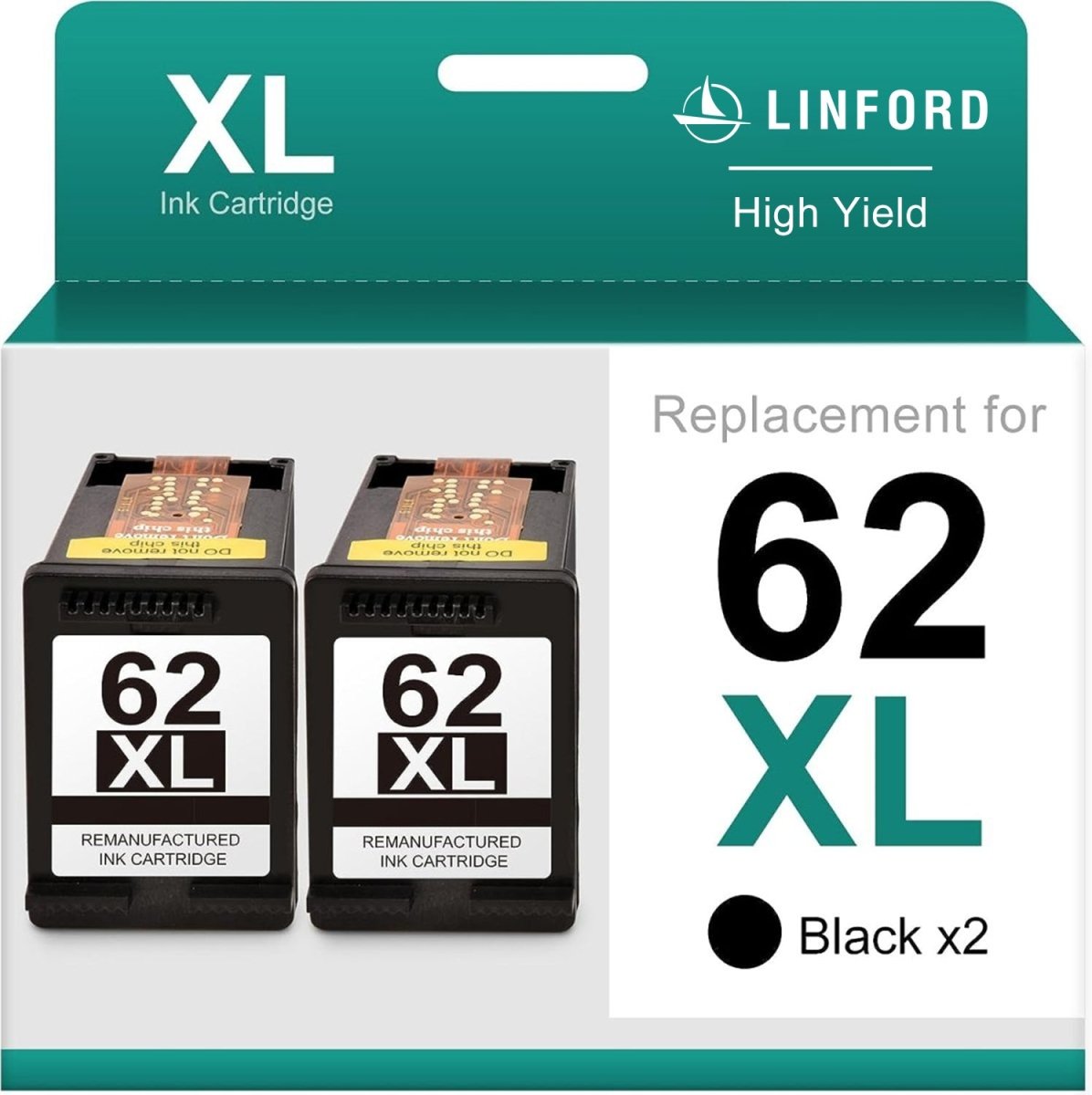 Remanufactured HP 62XL Ink Cartridge LEMERO (2 Black) - Linford Office:Printer Ink & Toner Cartridge
