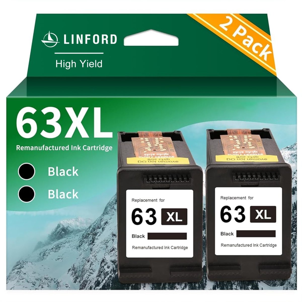 Remanufactured HP 63XL Black Ink Cartridge 2 Pack F6U64AN - Linford Office:Printer Ink & Toner Cartridge