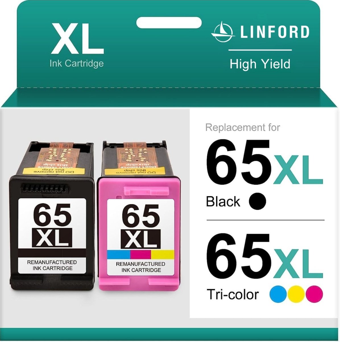 Remanufactured HP 65XL Ink Cartridge Combo Pack Replacement (Black, Tri-Color) - Linford Office:Printer Ink & Toner Cartridge
