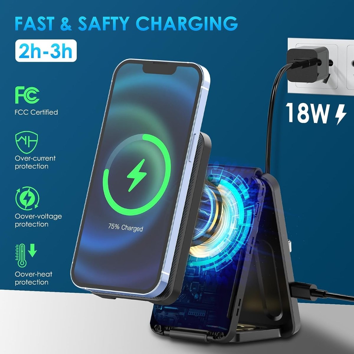 3 in 1 Wireless Charging Station Fits for Magsafe Charger, KIXUNY Wireless Charger 3 in 1, Foldable Travel Charger for Multiple Devices for iPhone 15/14/13/12/Apple Watch/AirPods/(Adapter Included) - Linford Office:Printer Ink & Toner Cartridge