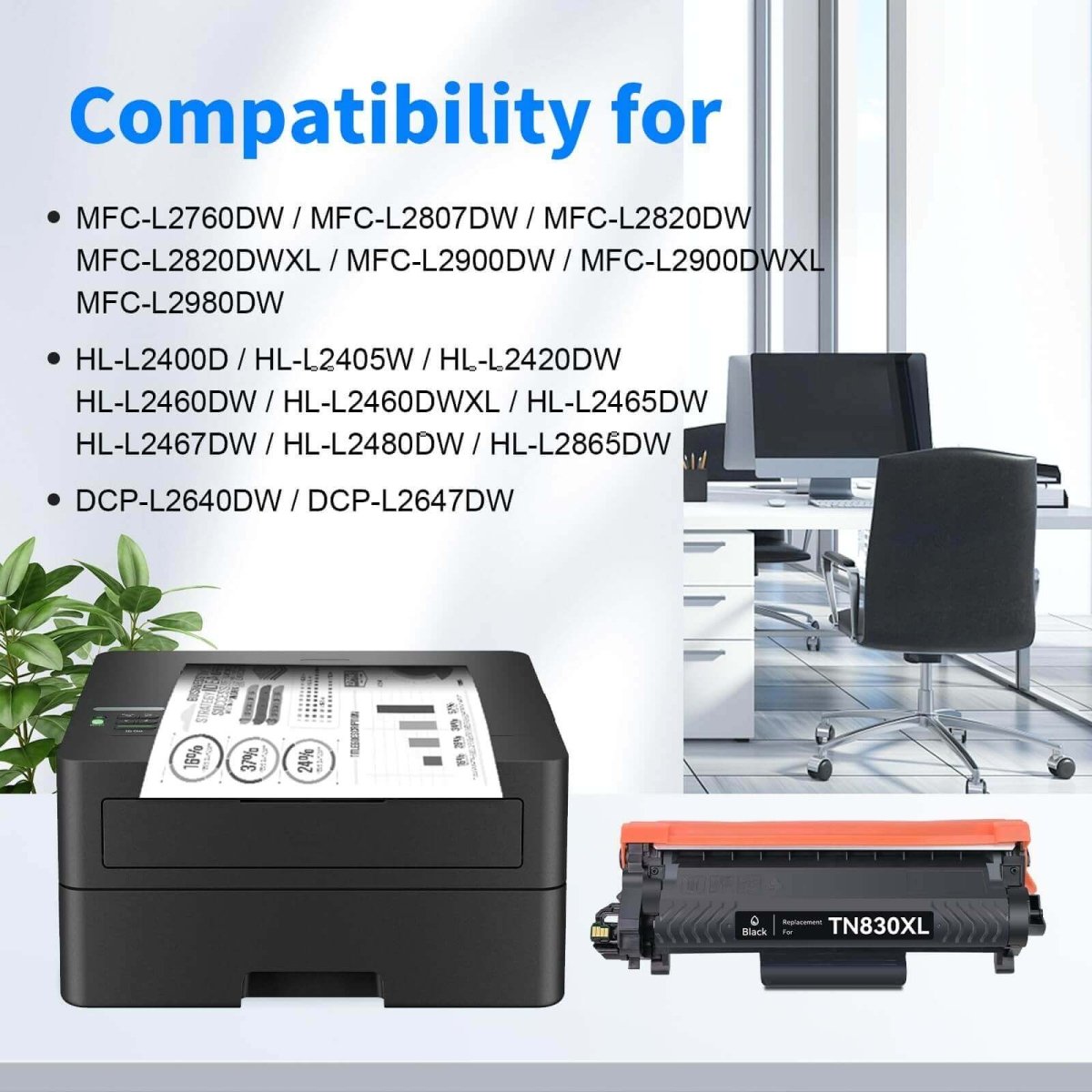 Compatible Brother TN830XL Toner Cartridge High Yield (Black, 2 Pack) - Linford Office:Printer Ink & Toner Cartridge