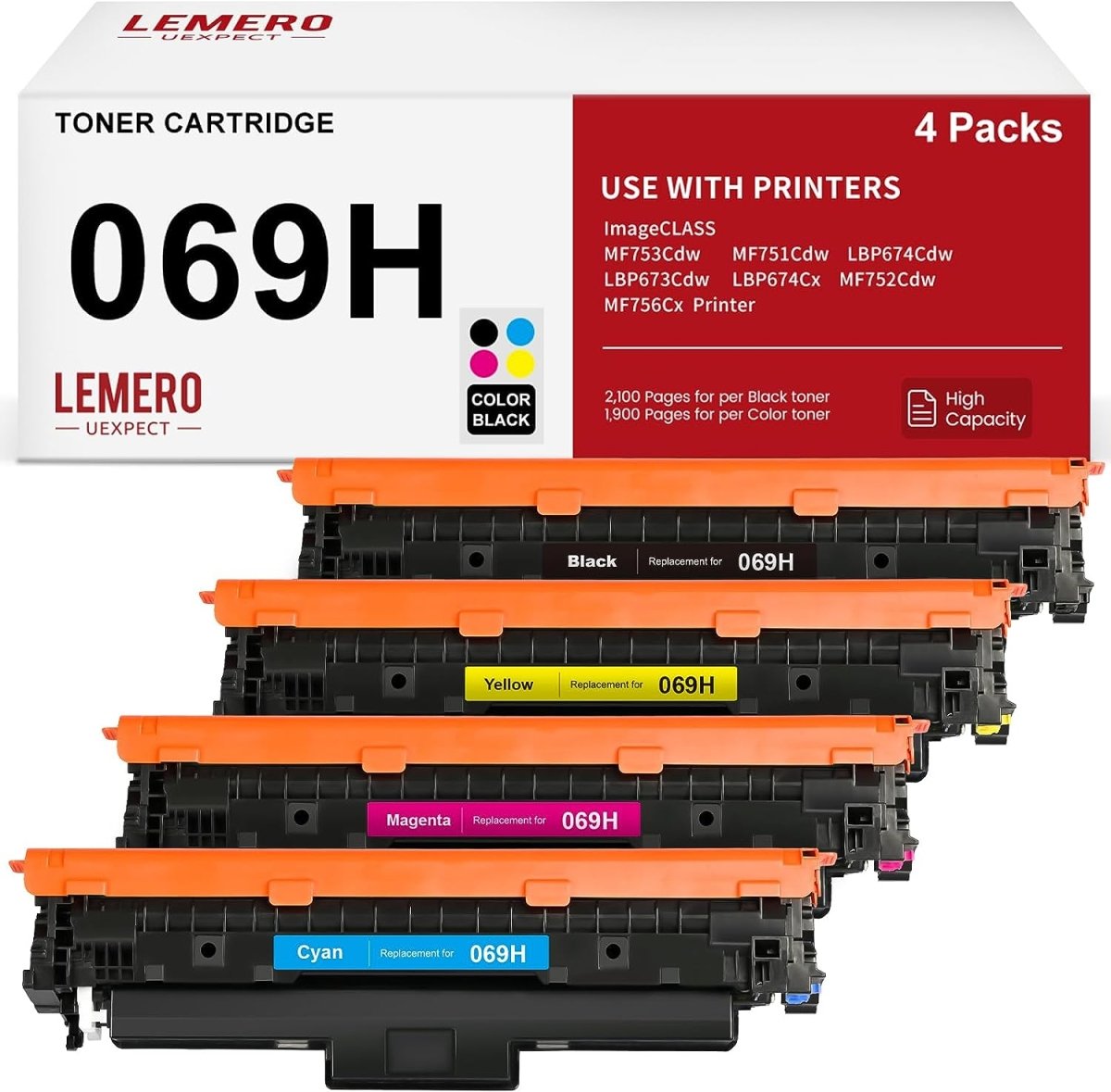 Compatible canon 069h toner cartridge 4-pack black cyan magenta yellow