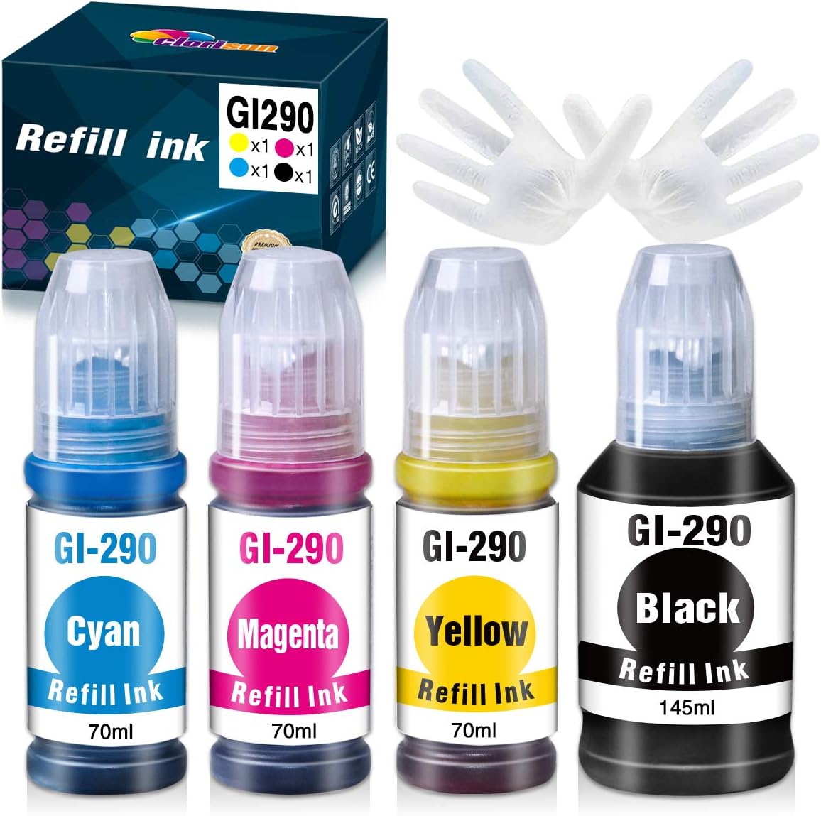 Compatible Canon 290 GI-290 Refill Ink Bottle (4-Pack Black Cyan Magenta Yellow) - Linford Office:Printer Ink & Toner Cartridge