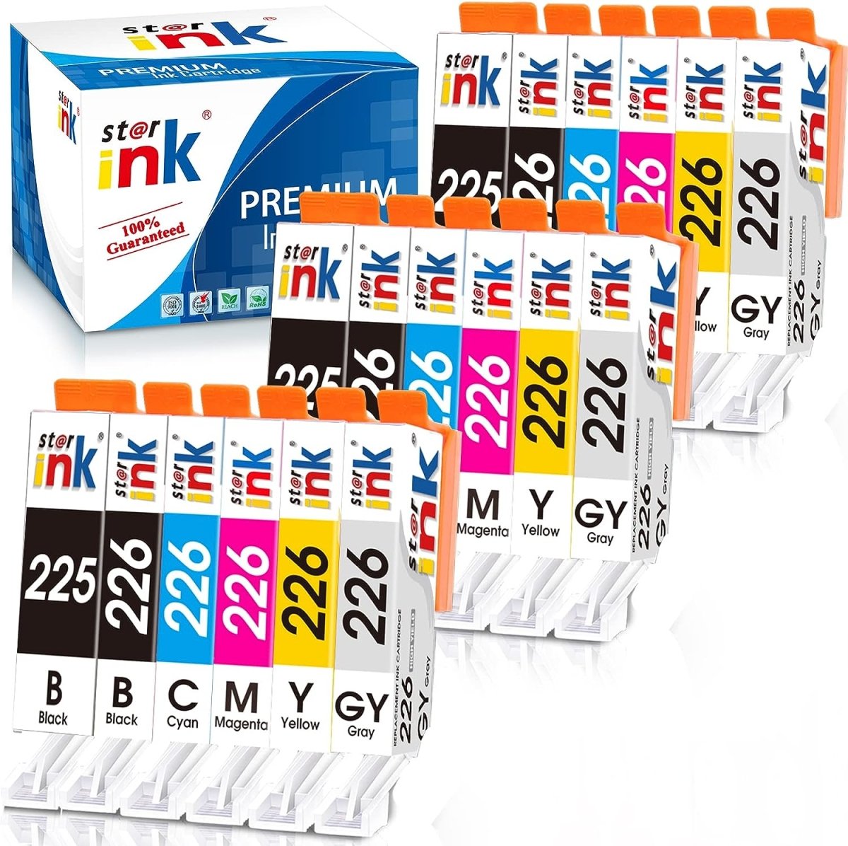 Compatible Canon PGI-225 CLI-226 (3PGBK, 3BK, 3 Gary, 3C/3M/3Y), 18 Packs - Linford Office:Printer Ink & Toner Cartridge