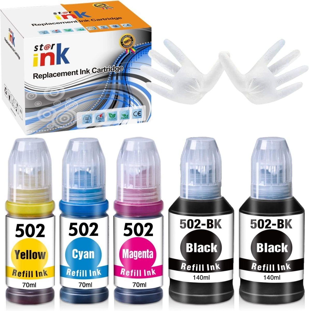 Compatible Epson T502 Ink Refill Bottles EcoTank (Not Sublimation) - 5 Bottles