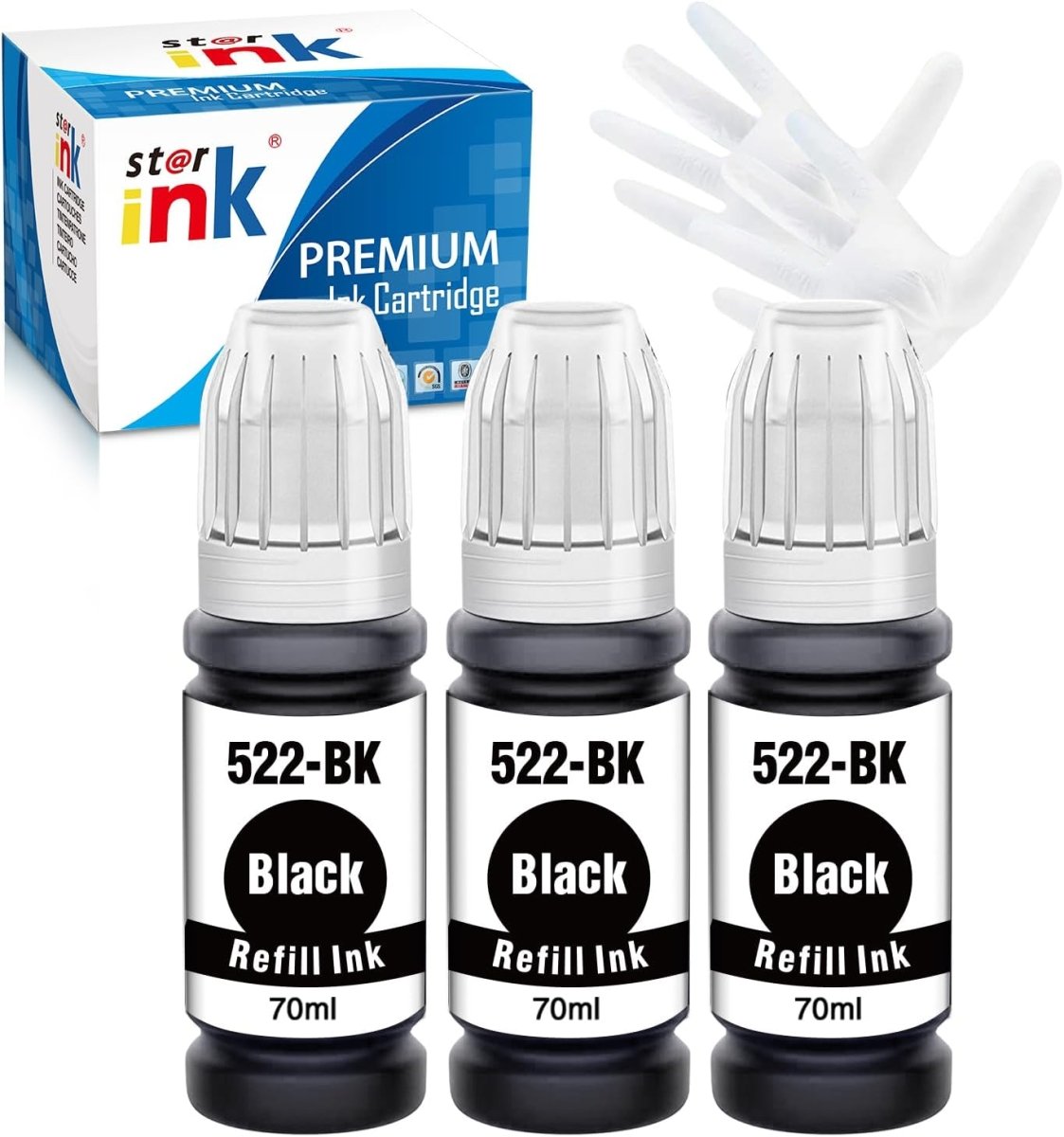 Compatible Epson T522 Ink Black Refill Bottle, 3-Pack (T522120)