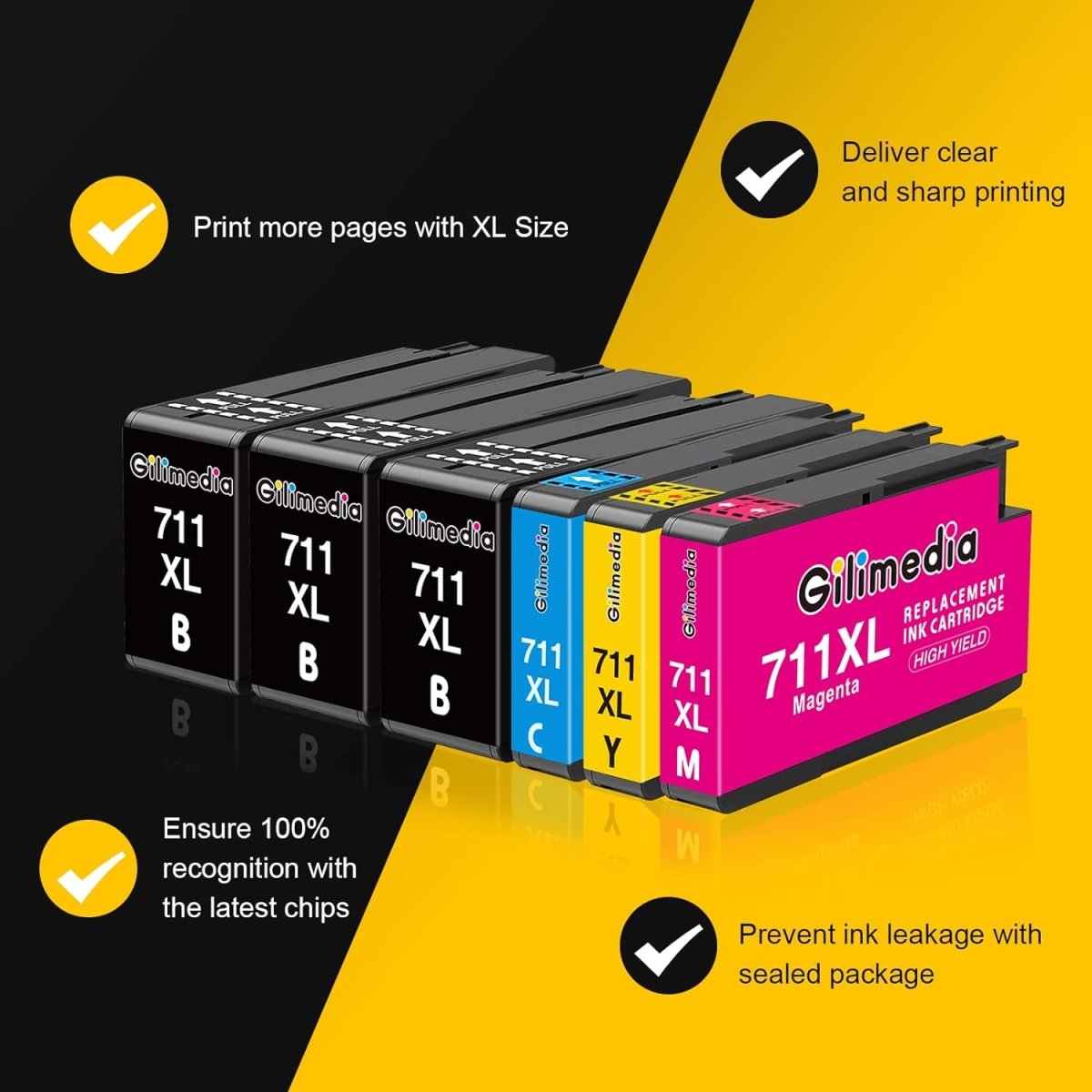 Compatible HP 711XL Ink Cartridge (3 Black, Cyan, Magenta, Yellow) - Linford Office:Printer Ink & Toner Cartridge