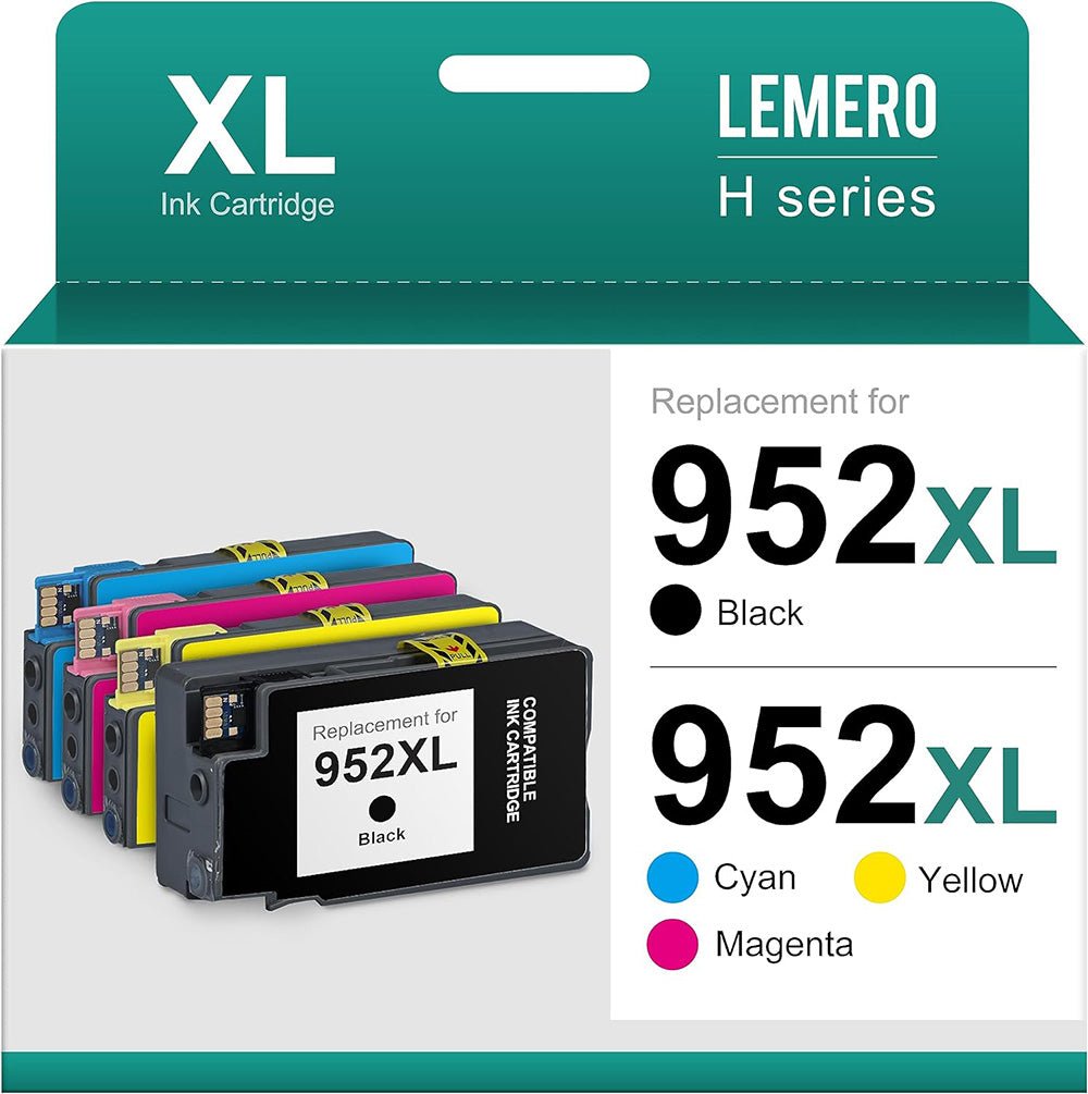 Linford compatible HP 952 Ink Combo Pack, including high-yield cartridges in black, cyan, magenta, and yellow, with advanced chip technology for high-quality printing