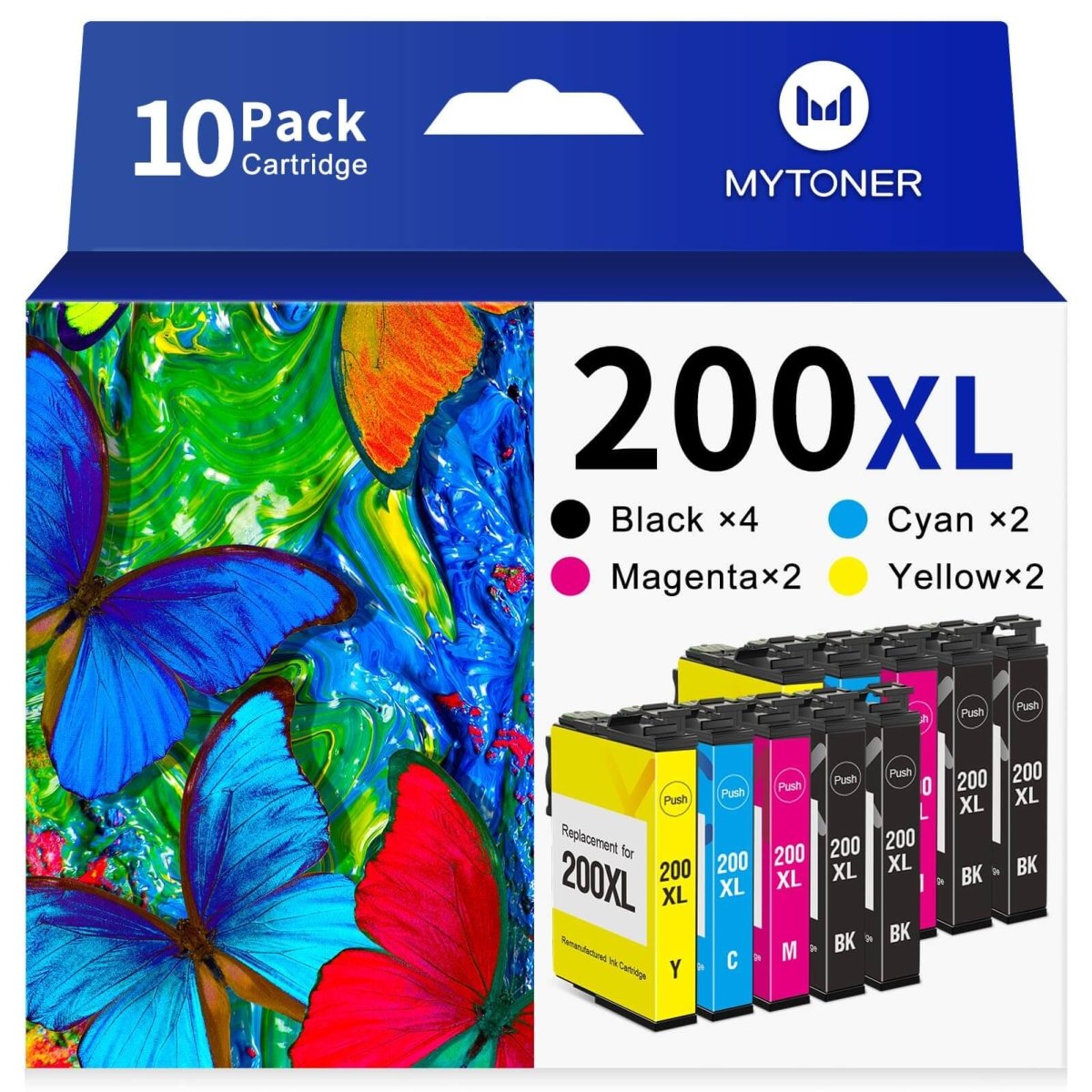 Epson 200XL T200XL Ink Cartridge Remanufactured High Yield 10 Pack: 4 Black, 2 Cyan, 2 Magenta, 2 Yellow - Linford Office:Printer Ink & Toner Cartridge