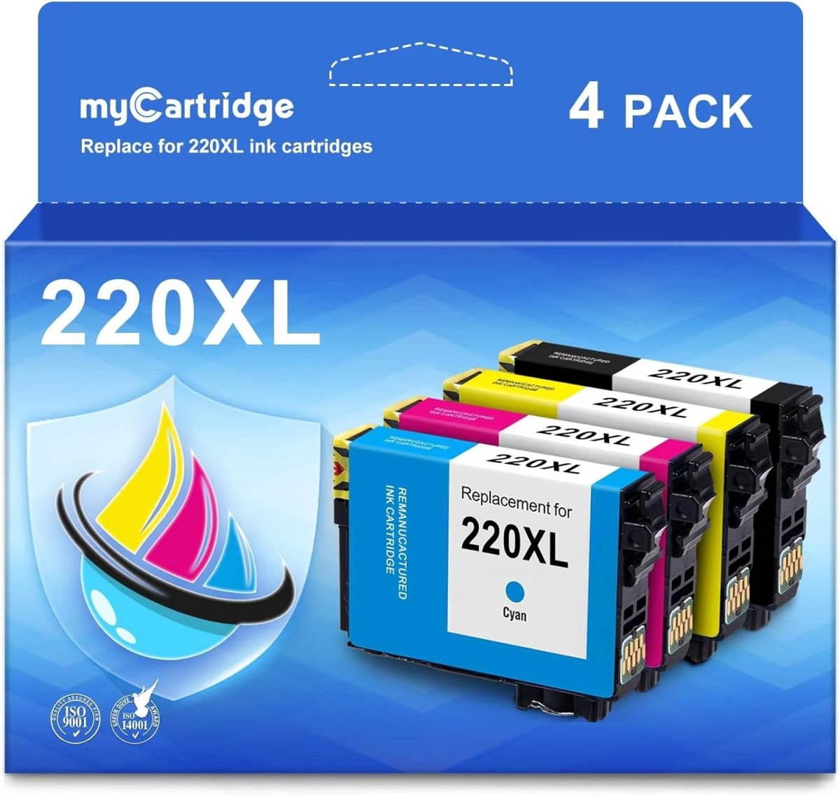 Epson 220XL Ink Cartridges Remanufactured (Black Cyan Magenta Yellow, 4 Pack) - Linford Office:Printer Ink & Toner Cartridge
