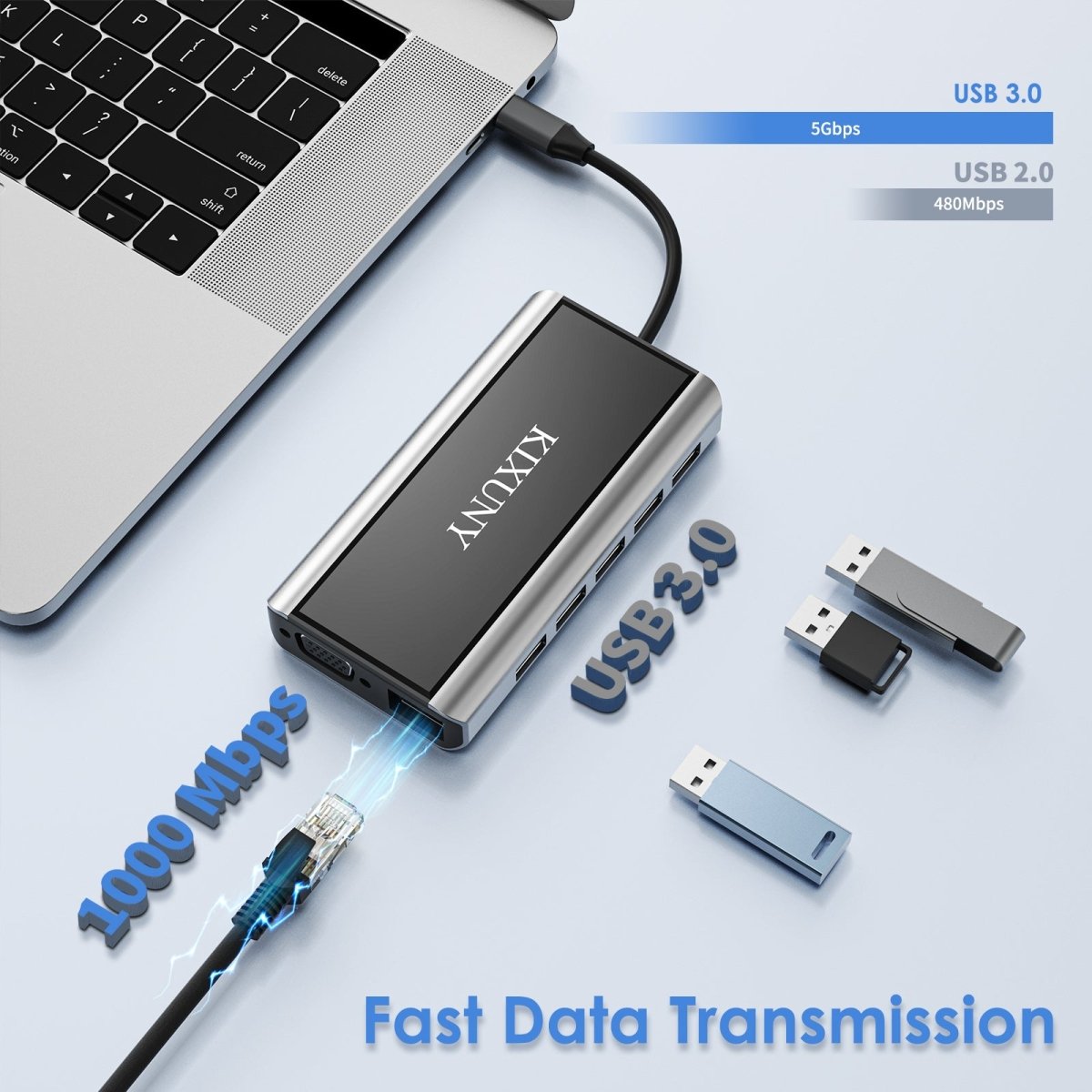Kixuny USB C Docking Station Dual Monitor, 14-in-1 Triple Display Laptop Docking Station with Wireless Charging+2 HDMI 4K+VGA+Ethernet+100W PD+SD/TF+Audio+5 USB Work for Dell/HP/Lenovo Computer - Linford Office:Printer Ink & Toner Cartridge