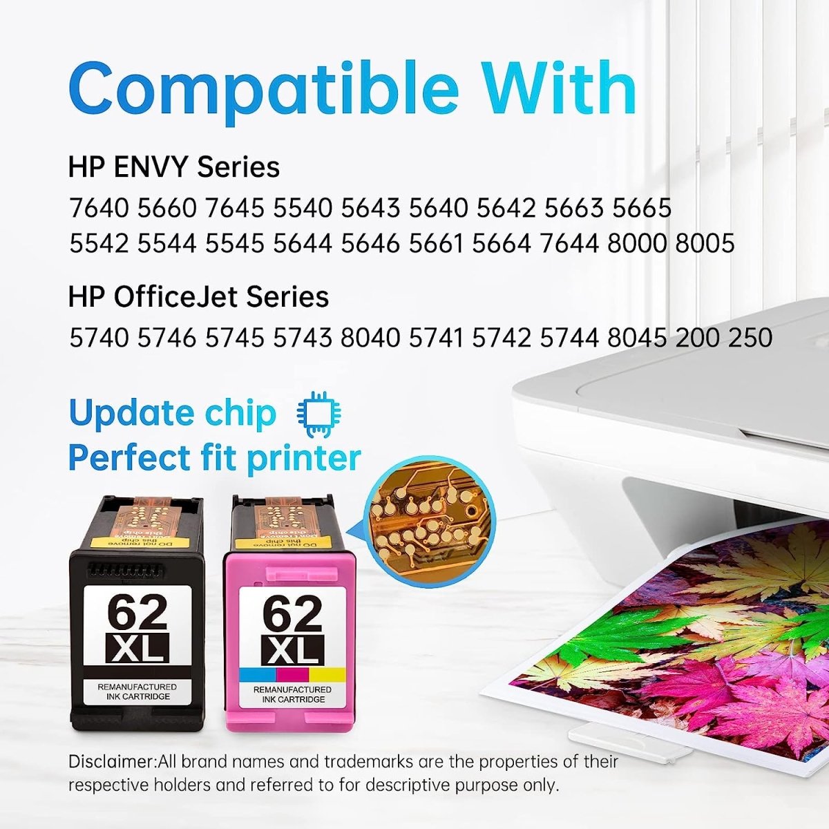 62XL Remanufactured Ink Cartridges Combo Pack Replacement for HP 62xl Ink Cartridges Black and Color used in Envy & OfficeJet Printer (1 Black, 1 Tri-Color) - Linford Office:Printer Ink & Toner Cartridge