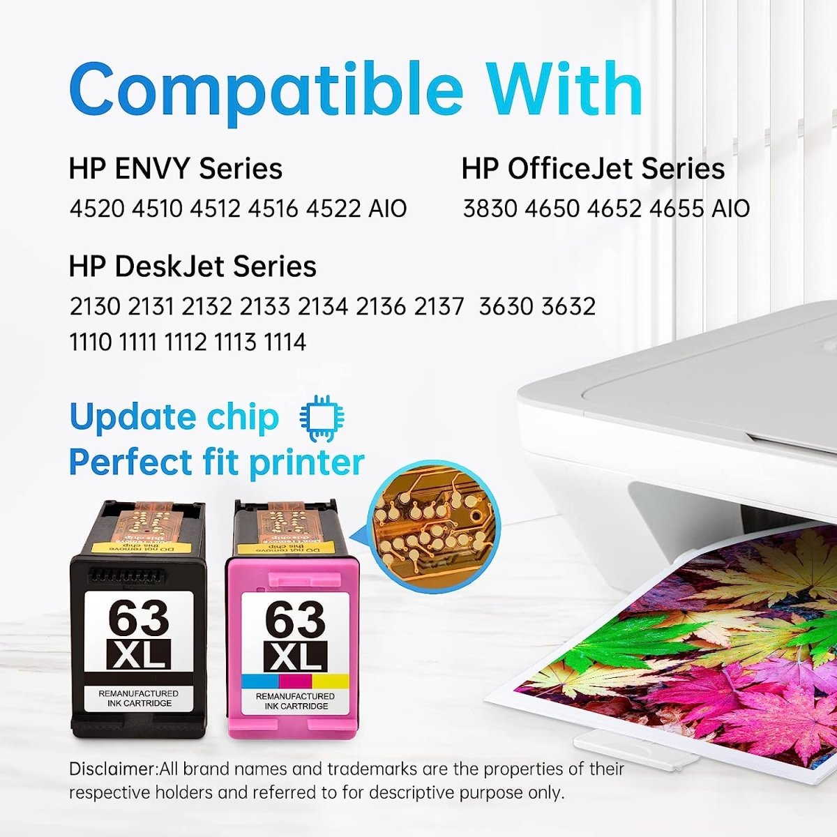 63XL Remanufactured Ink Cartridge for HP Envy & OfficeJet & DeskJet Printer (Black, Color, 2 Pack) - Linford Office:Printer Ink & Toner Cartridge