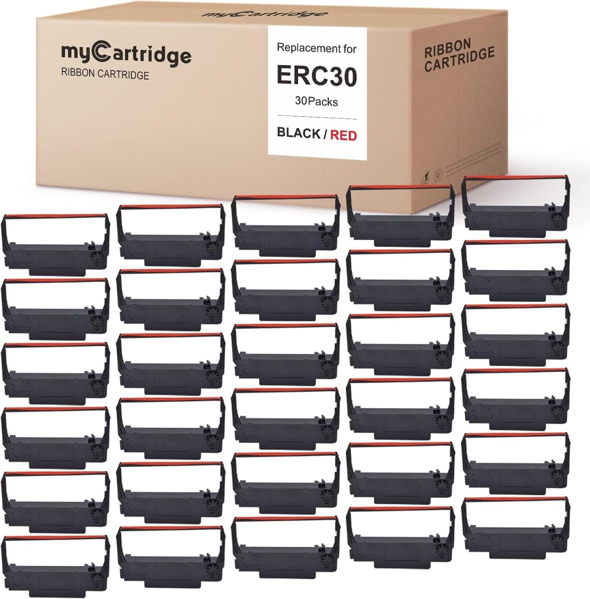 MYCARTRIDGE ERC30 ERC-30 Ribbon Cartridge for use in ERC38 NK506 (Black Red, 30 Pack)