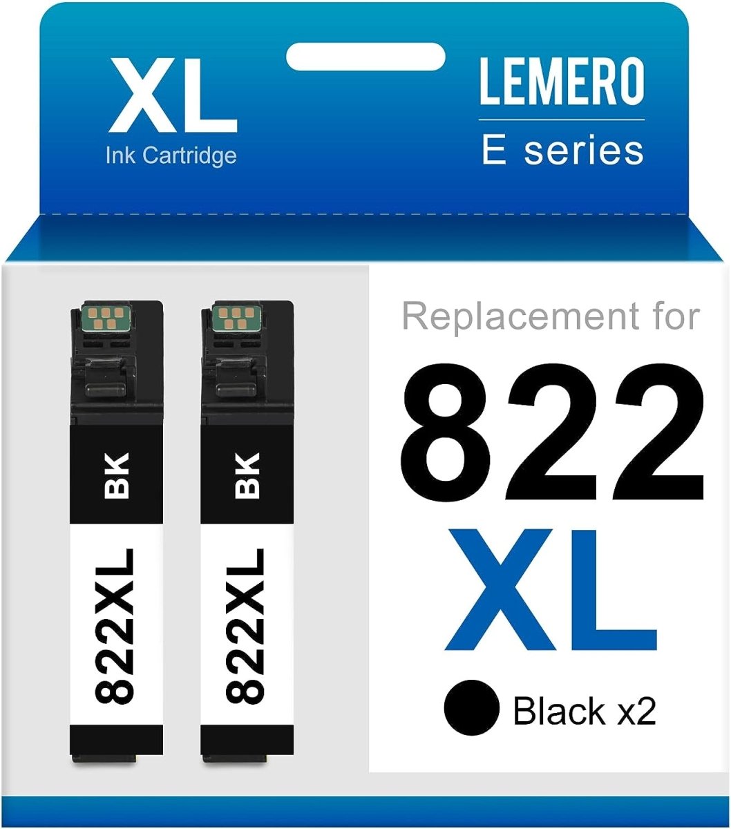 Remanufactured Epson 822XL Ink Cartridges LEMERO (2 Black） - Linford Office:Printer Ink & Toner Cartridge
