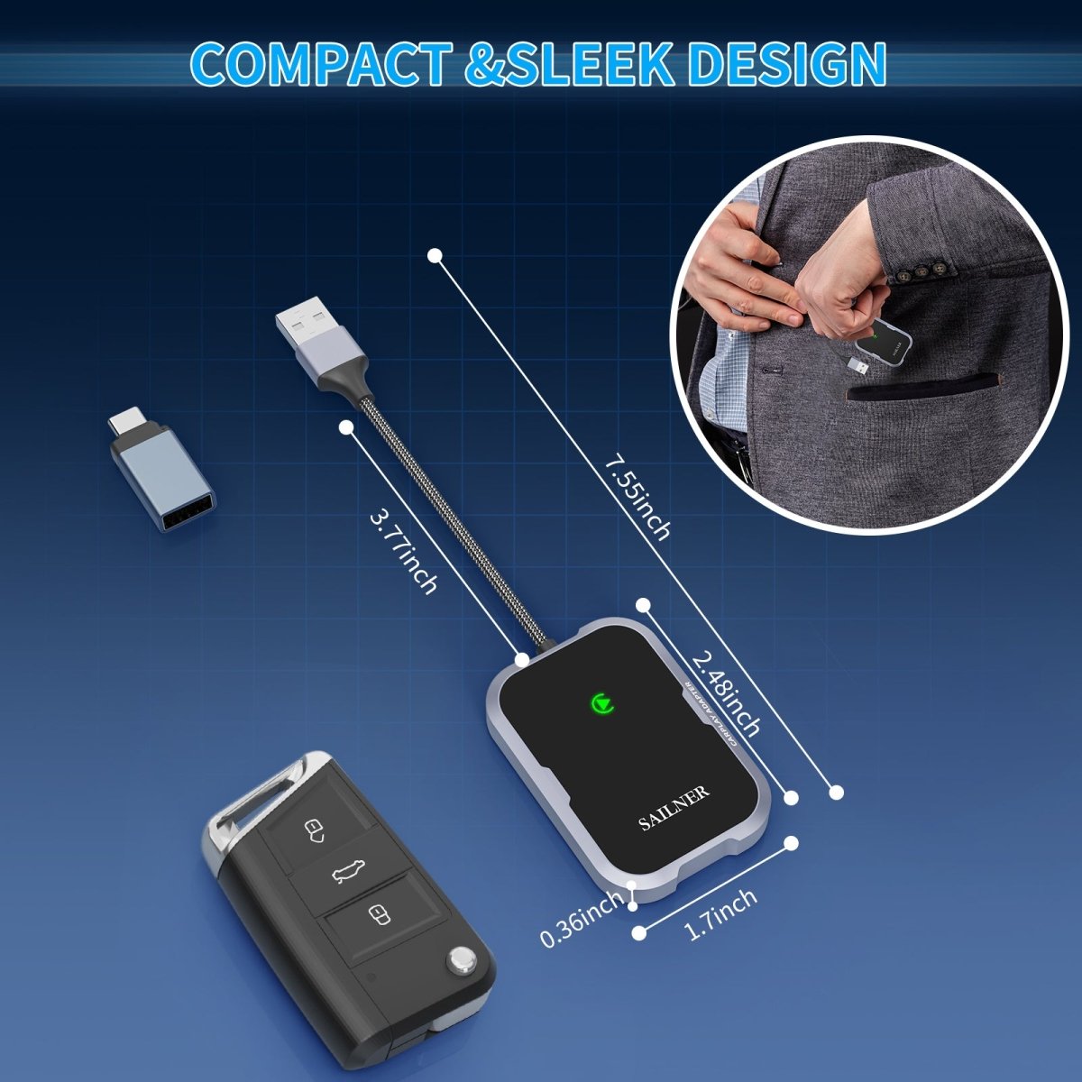 SAILNER Wireless CarPlay Adapter - Convert Wired Apple CarPlay to Wireless, Compatible with iPhone, Suitable for Various Car Models - Linford Office:Printer Ink & Toner Cartridge