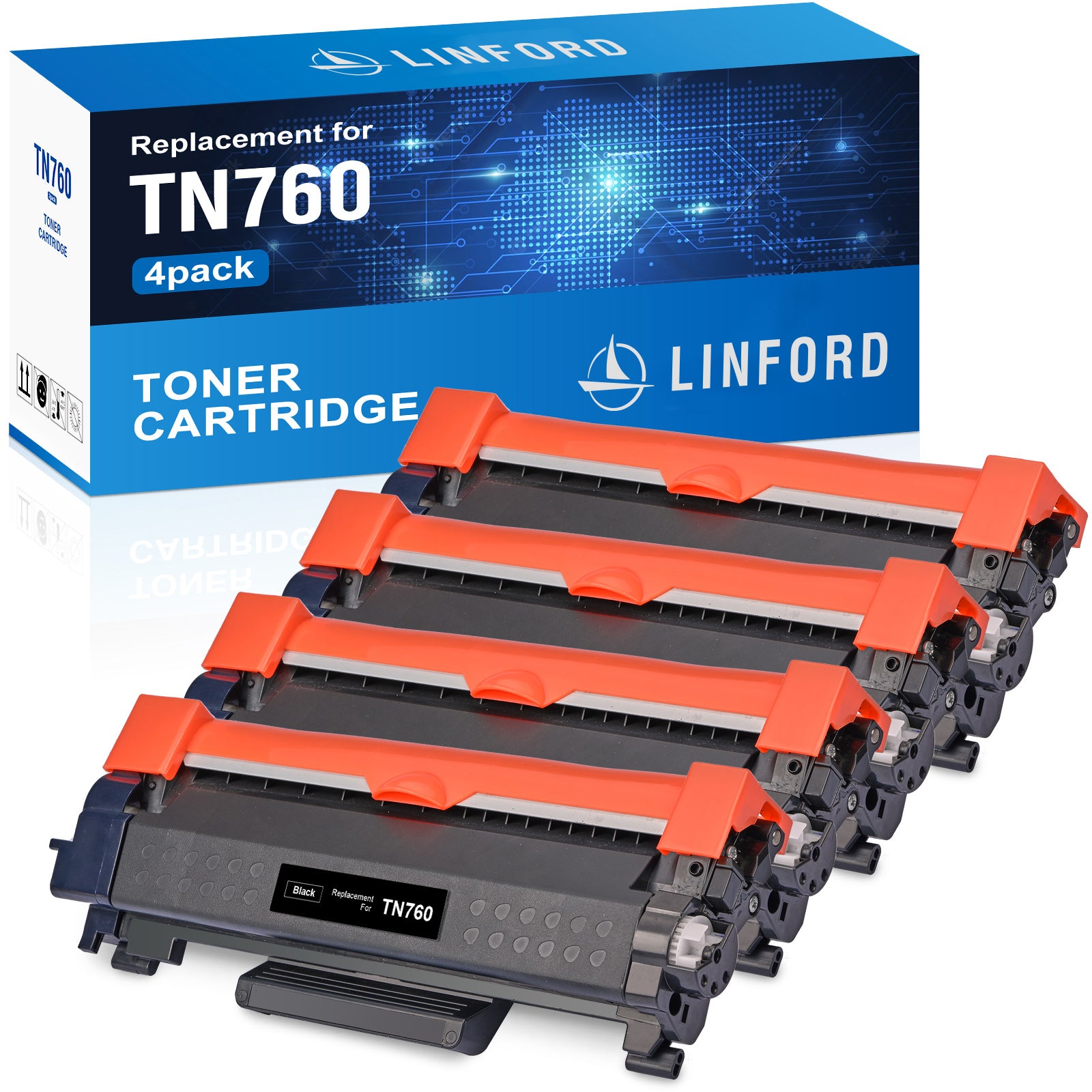 Linford Compatible For Brother TN760 Toner Replacement Black (4 Pack)