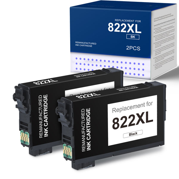 ②補充　Replenish　英語 Remanufactured Epson 822XL Black Ink Cartridges (2 Pack
