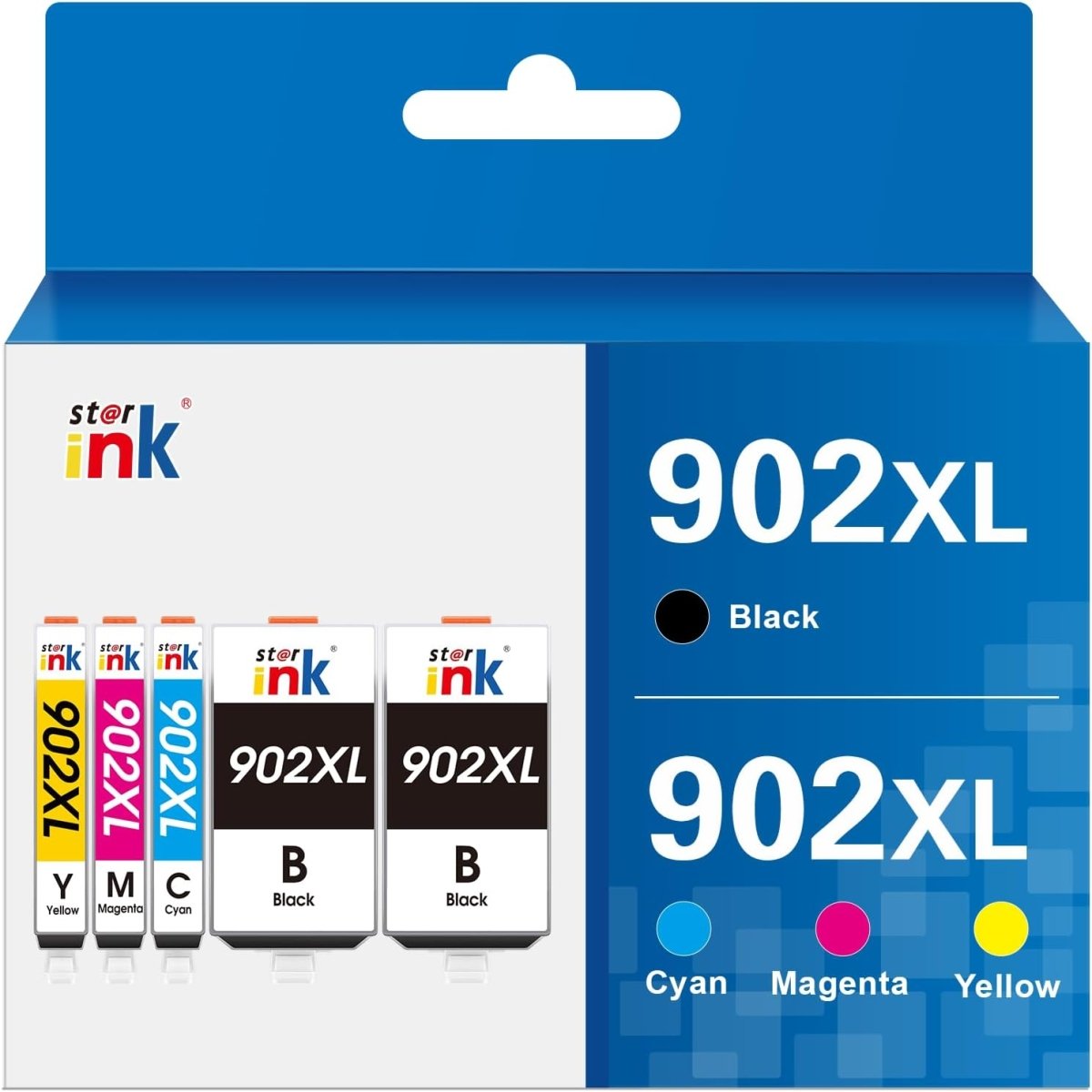 Starink HP 902XL Ink Cartridges Compatible 5 Pack（2x Black, 1x Cyan, 1 x Magenta, 1x Yellow）
