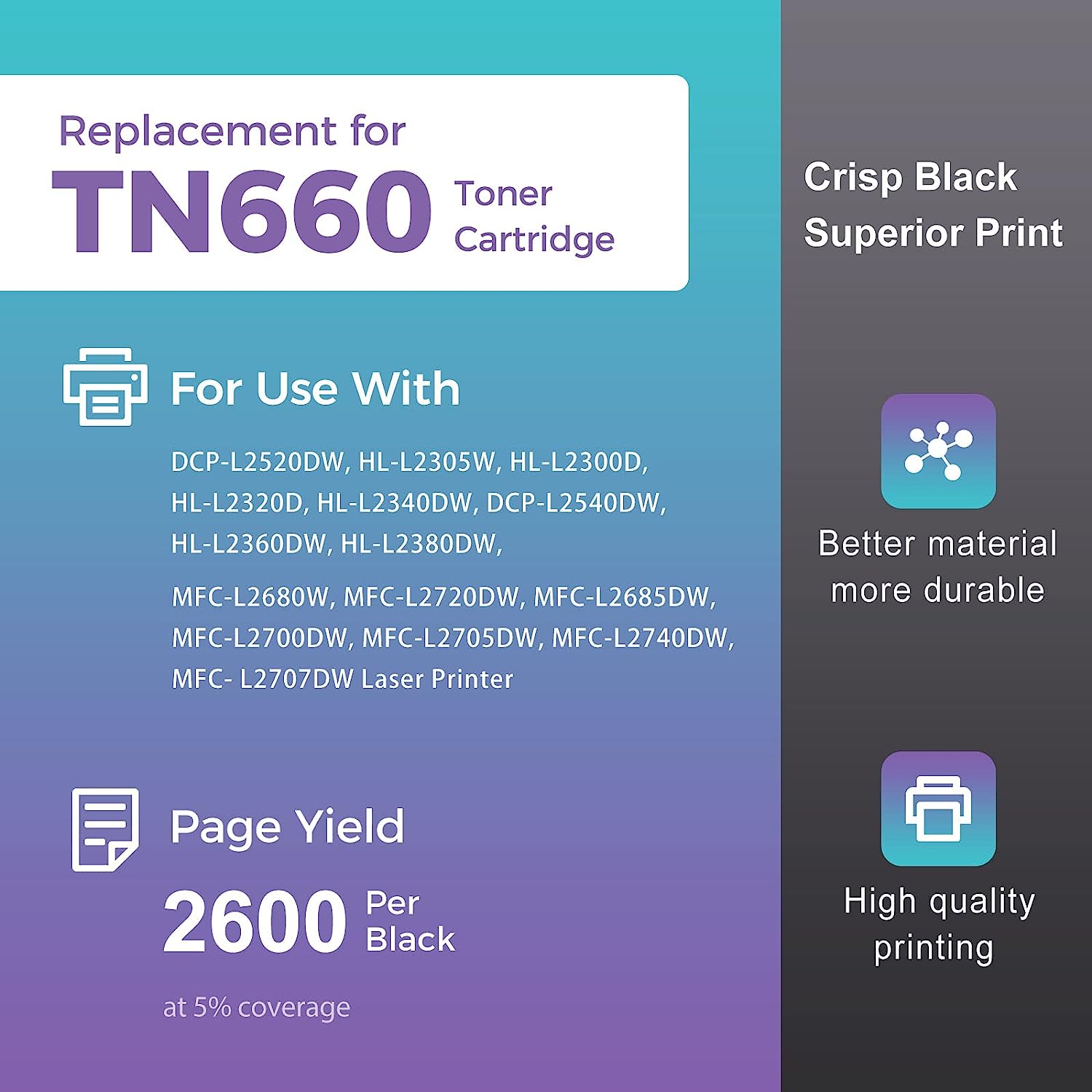 Compatible TN660 Brother Toner Cartridge 2 Black - Linford Office:Printer Ink & Toner Cartridge