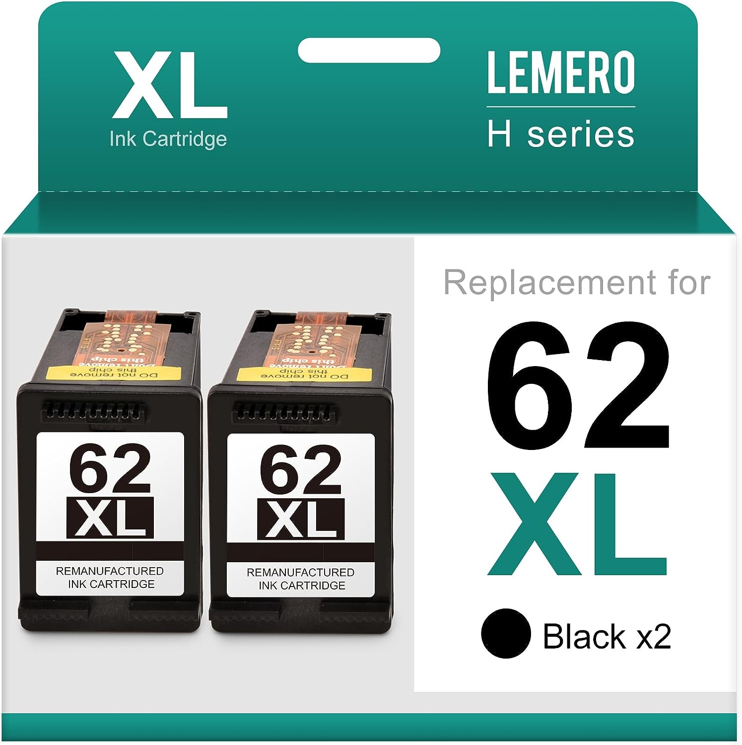 LEMERO Remanufactured HP 62XL Ink Cartridge Combo Pack 2BK